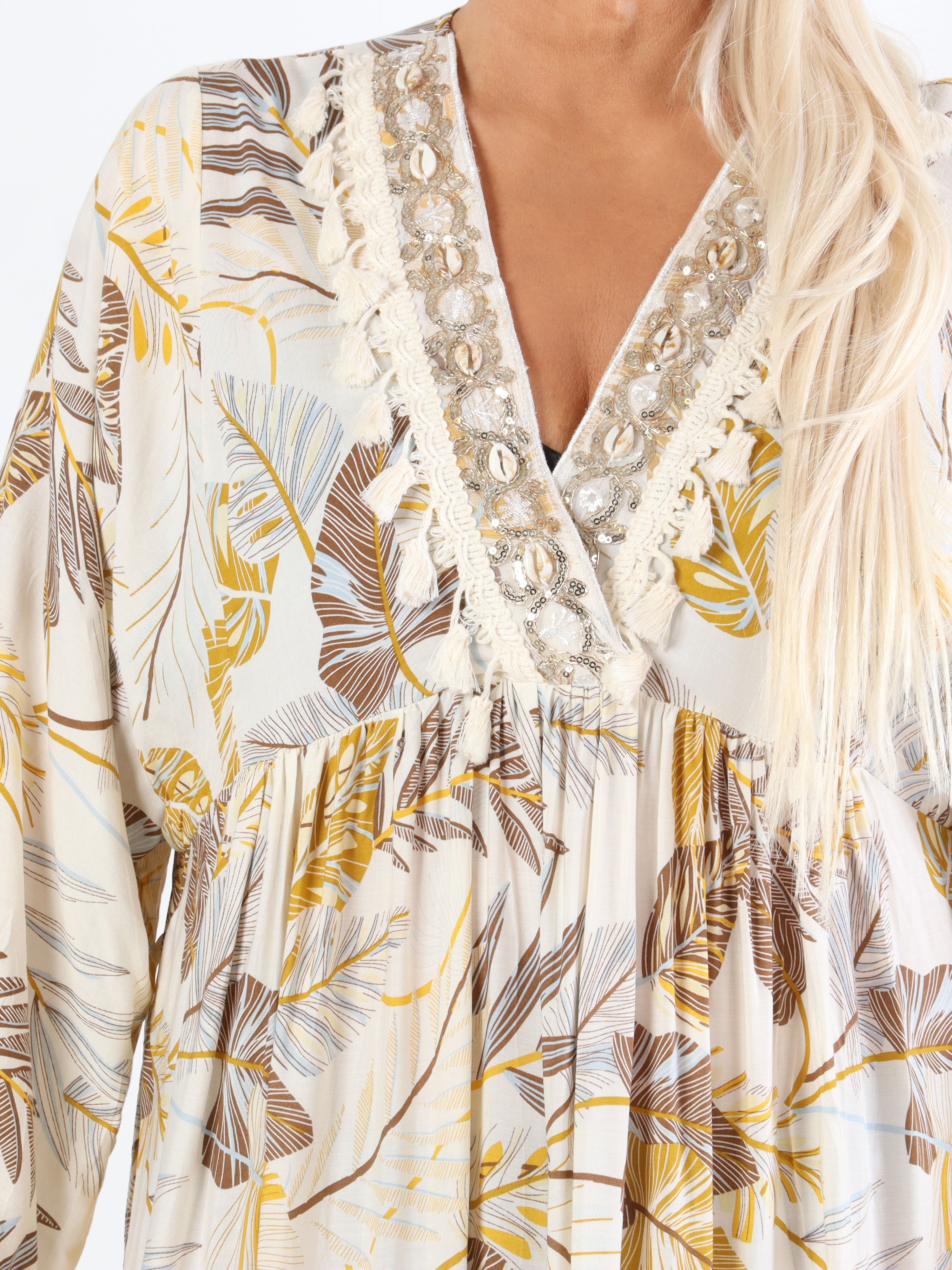 Adelaida Leaf - Plus size klänning med snäckor och fransar