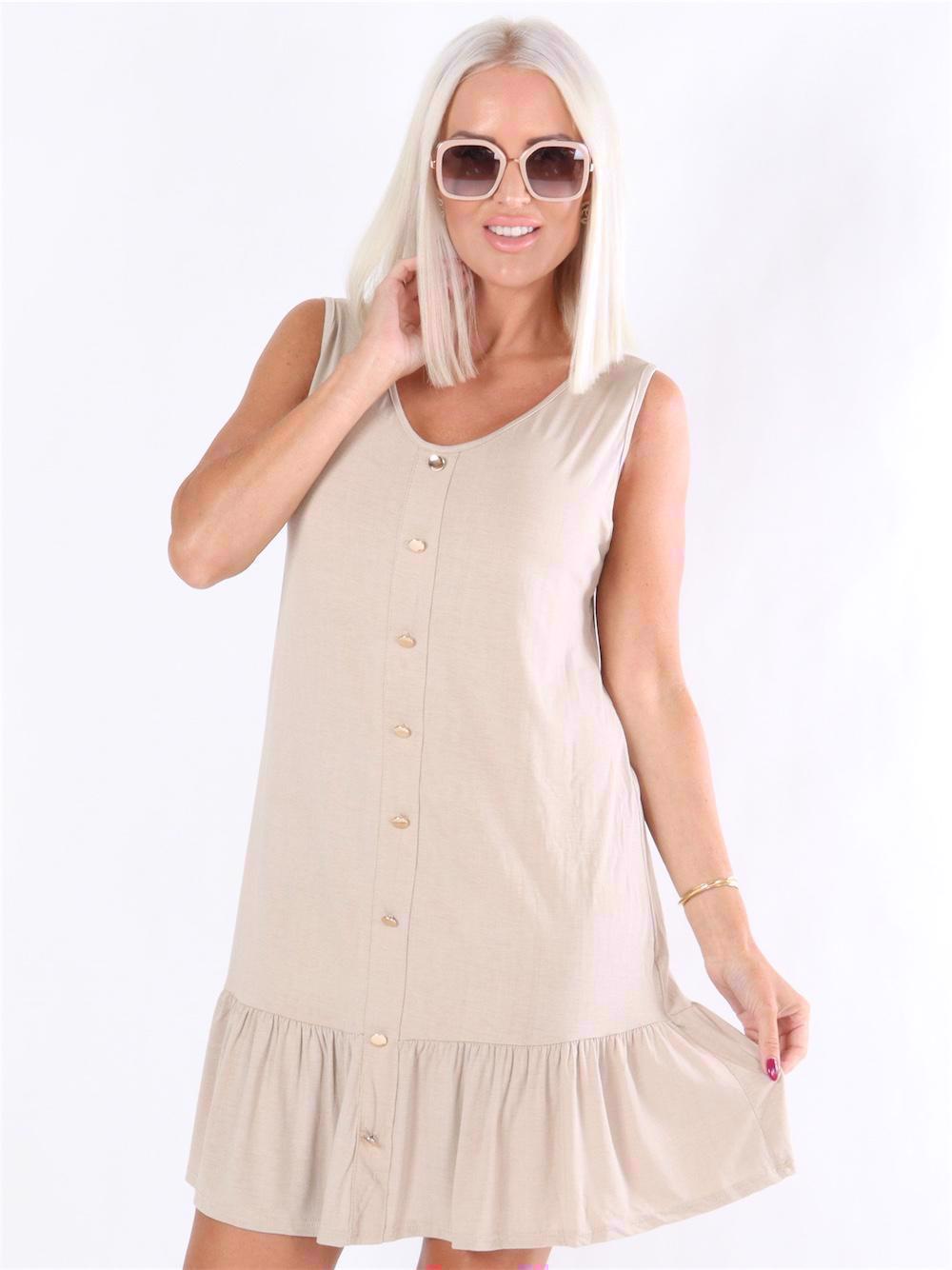 Adele - Klänning med dekorativa guldknappar och volangkant