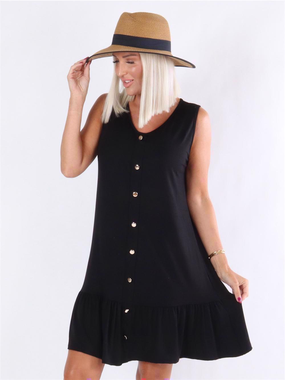 Adele - Klänning med dekorativa guldknappar och volangkant