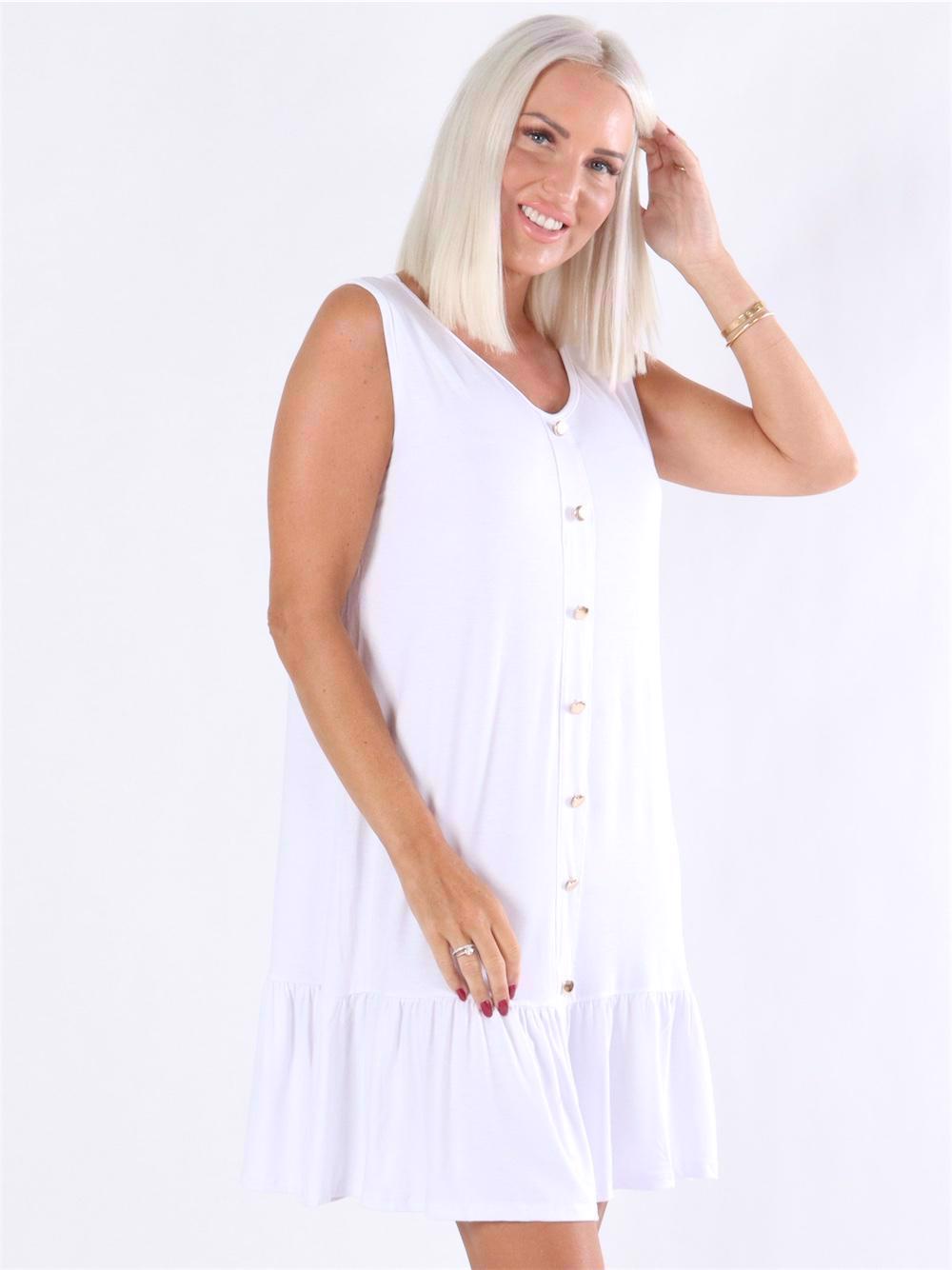 Adele - Klänning med dekorativa guldknappar och volangkant