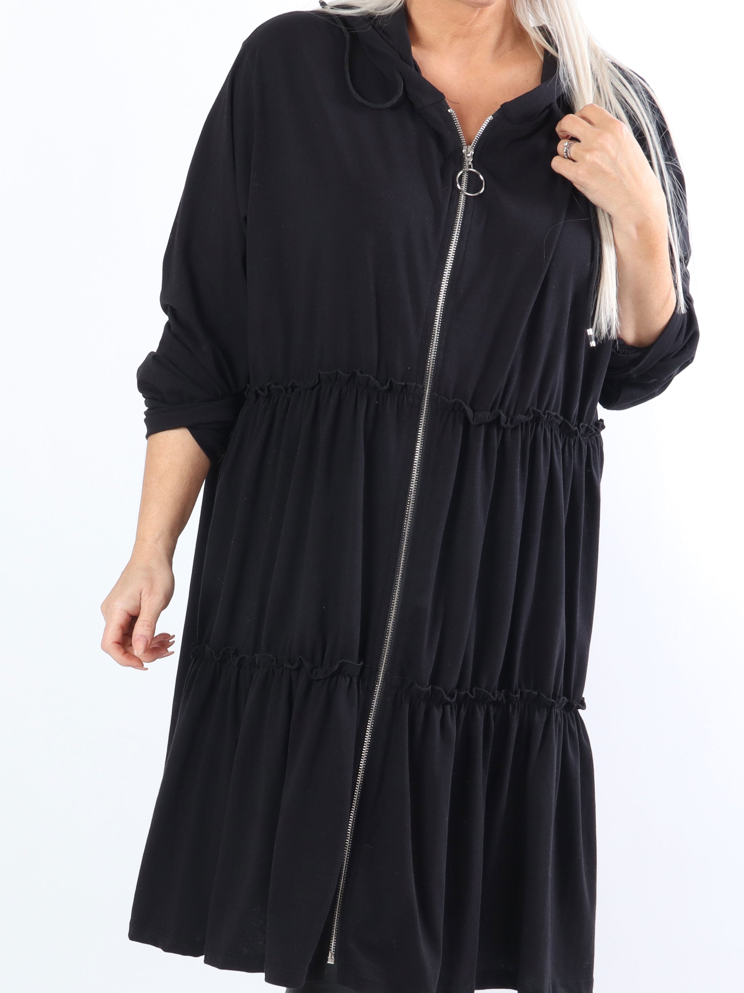 Adona - Plus size joggingklänning med dragkedja och huva - Army