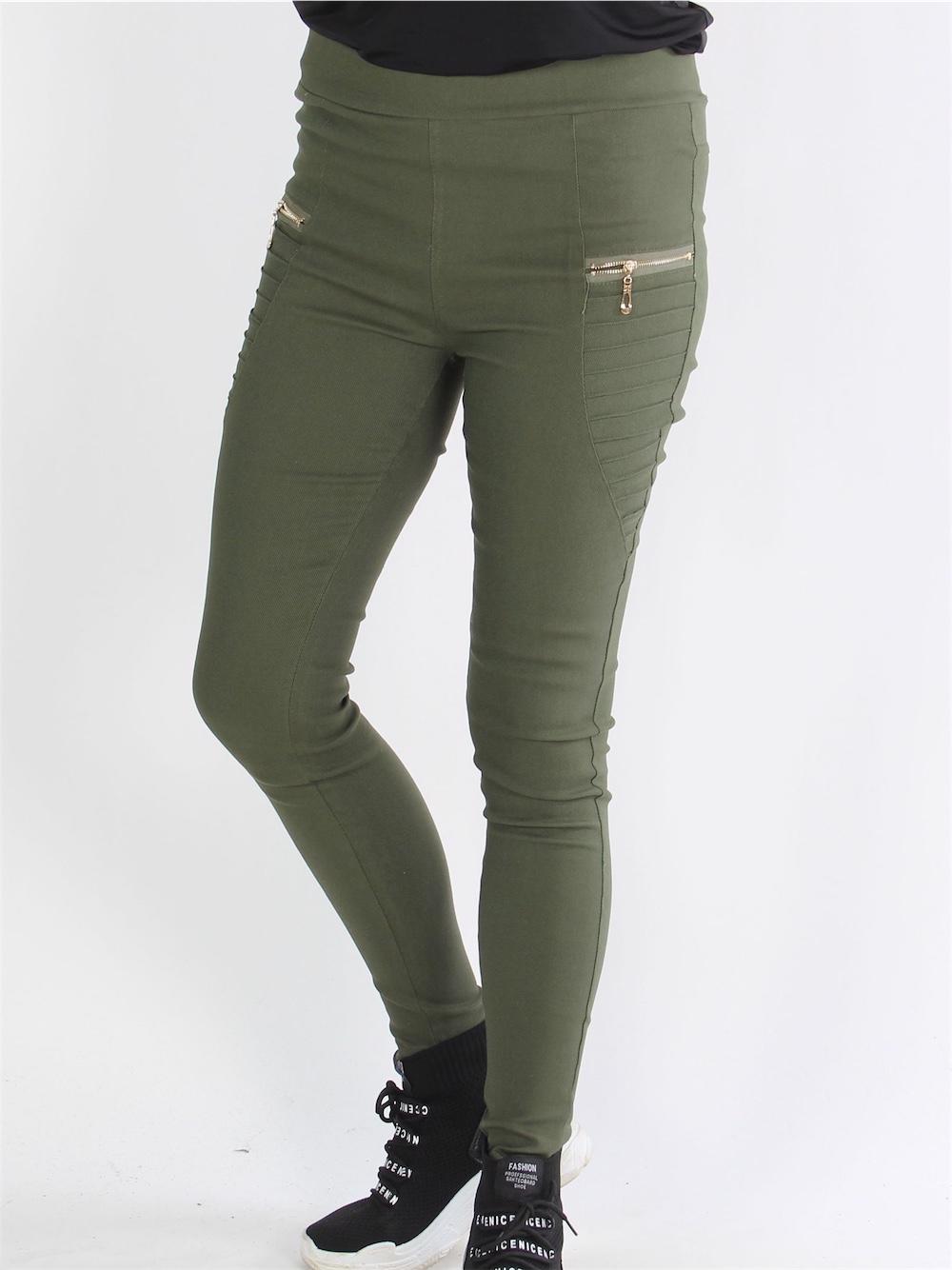 Agathe - Denim look leggings med guld dragkedja