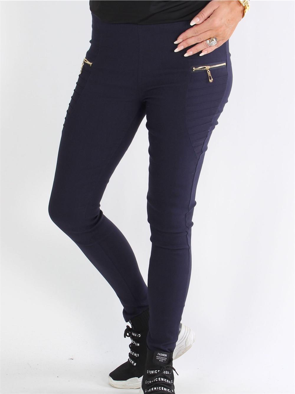Agathe - Denim look leggings med guld dragkedja