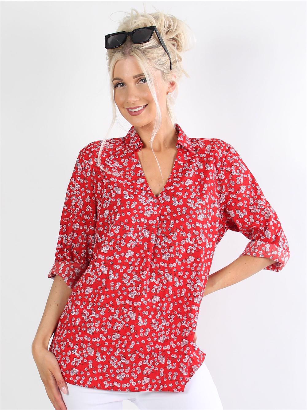 Agueda - Skjortblus med blommor och krage