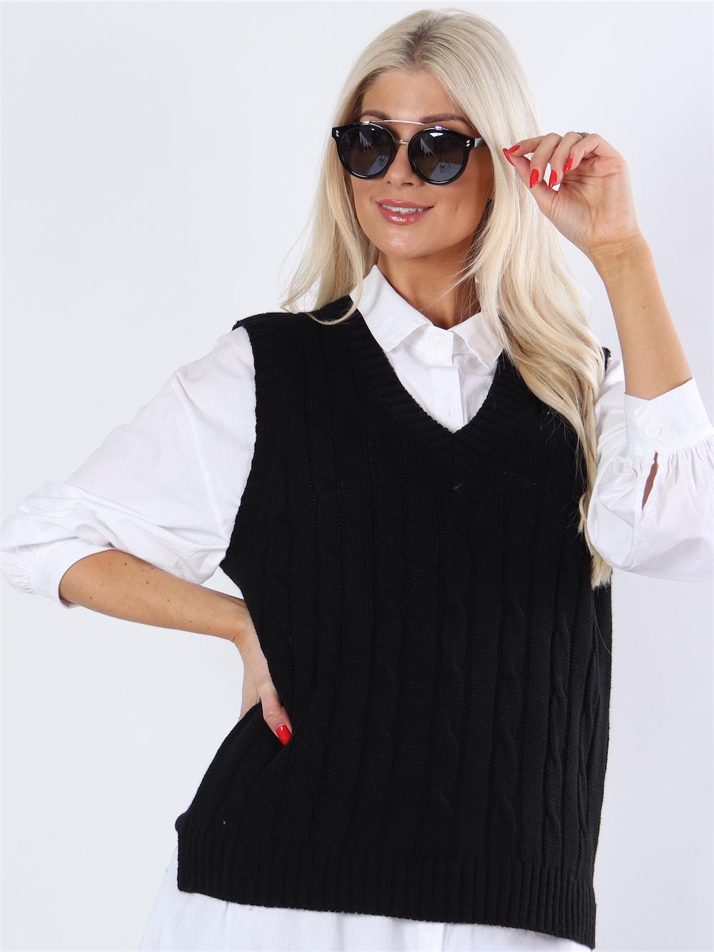 Aisha - Stickad väst med v-hals