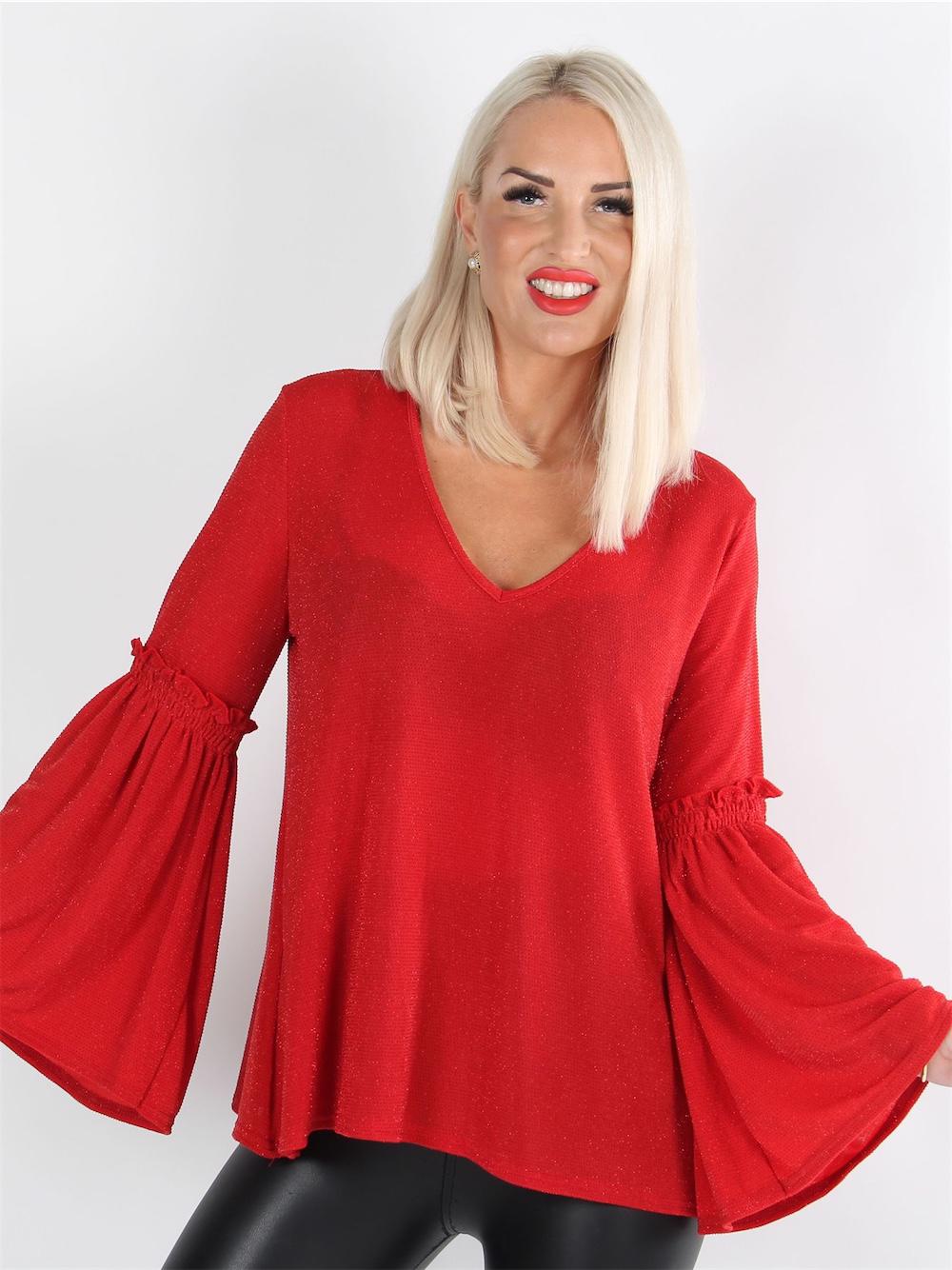 Alba - Svart blus med vida ärmar och v-hals