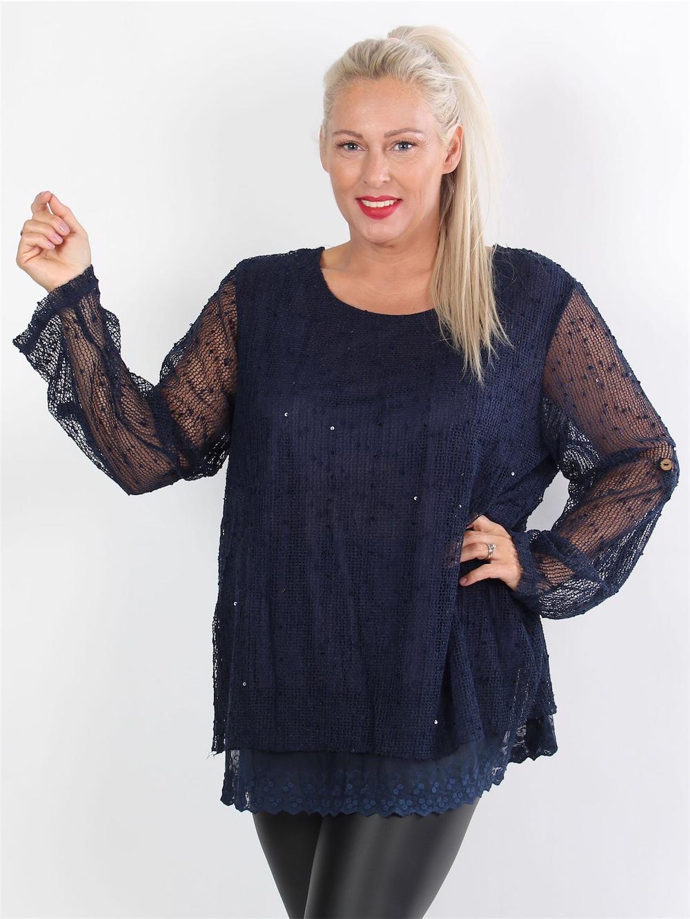 Aleia - Svart blus med spets och spetsmönster på undersidan