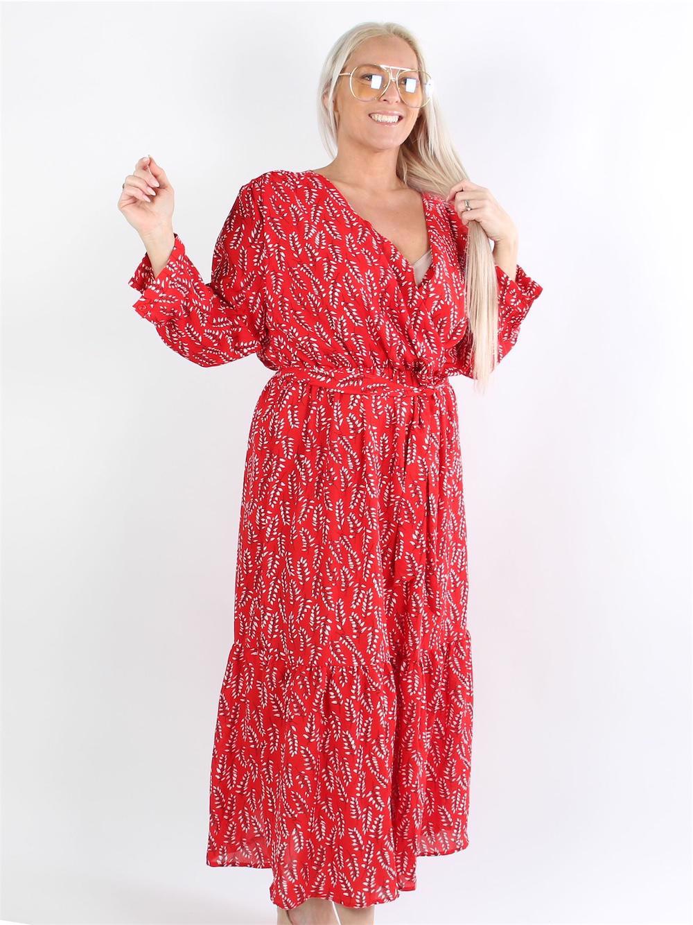 Alejandra - Marinblå mönstrad klänning med elastisk midja och knytband