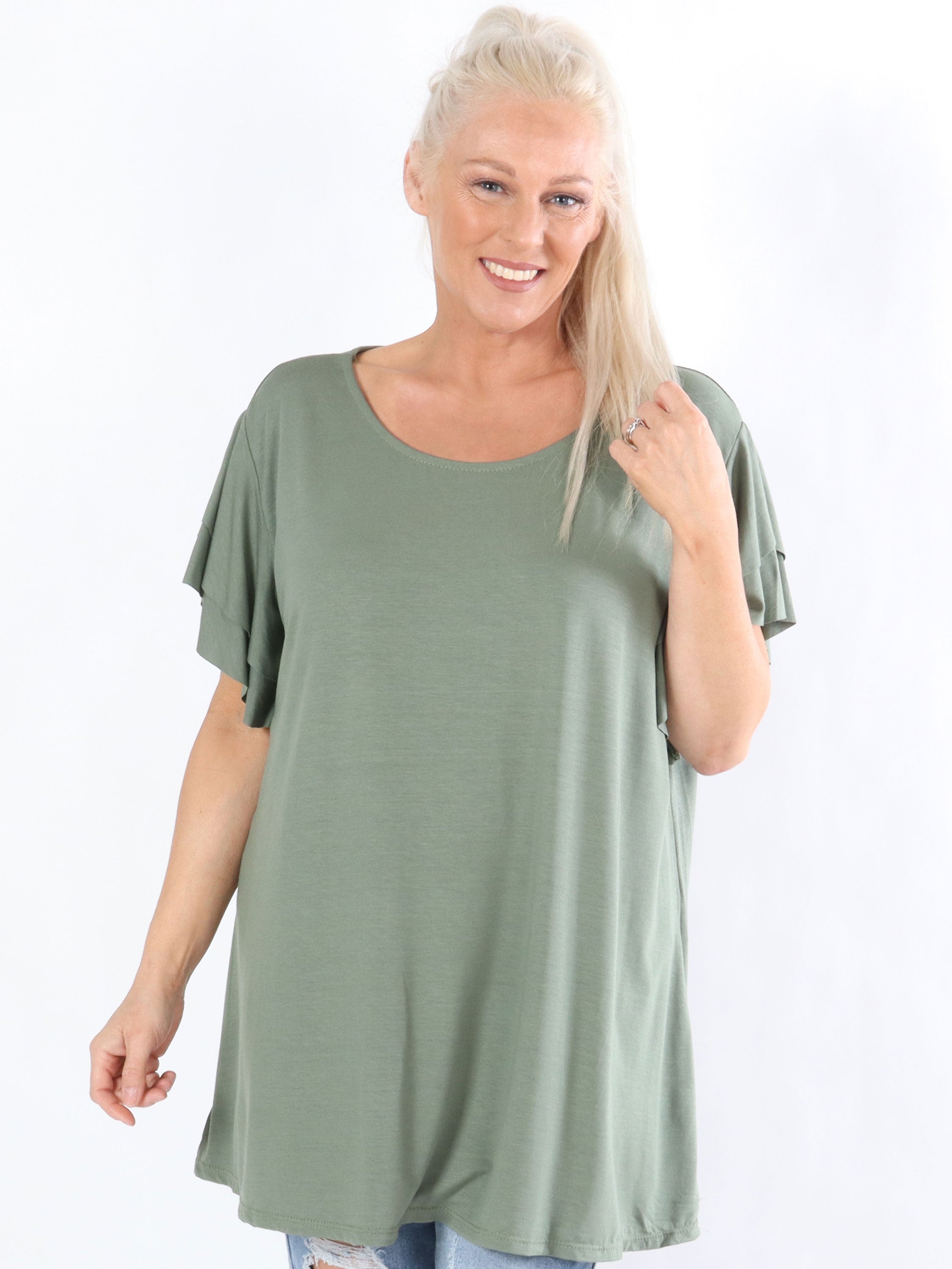 Alexa - T-shirt i jersey med söta volangärmar