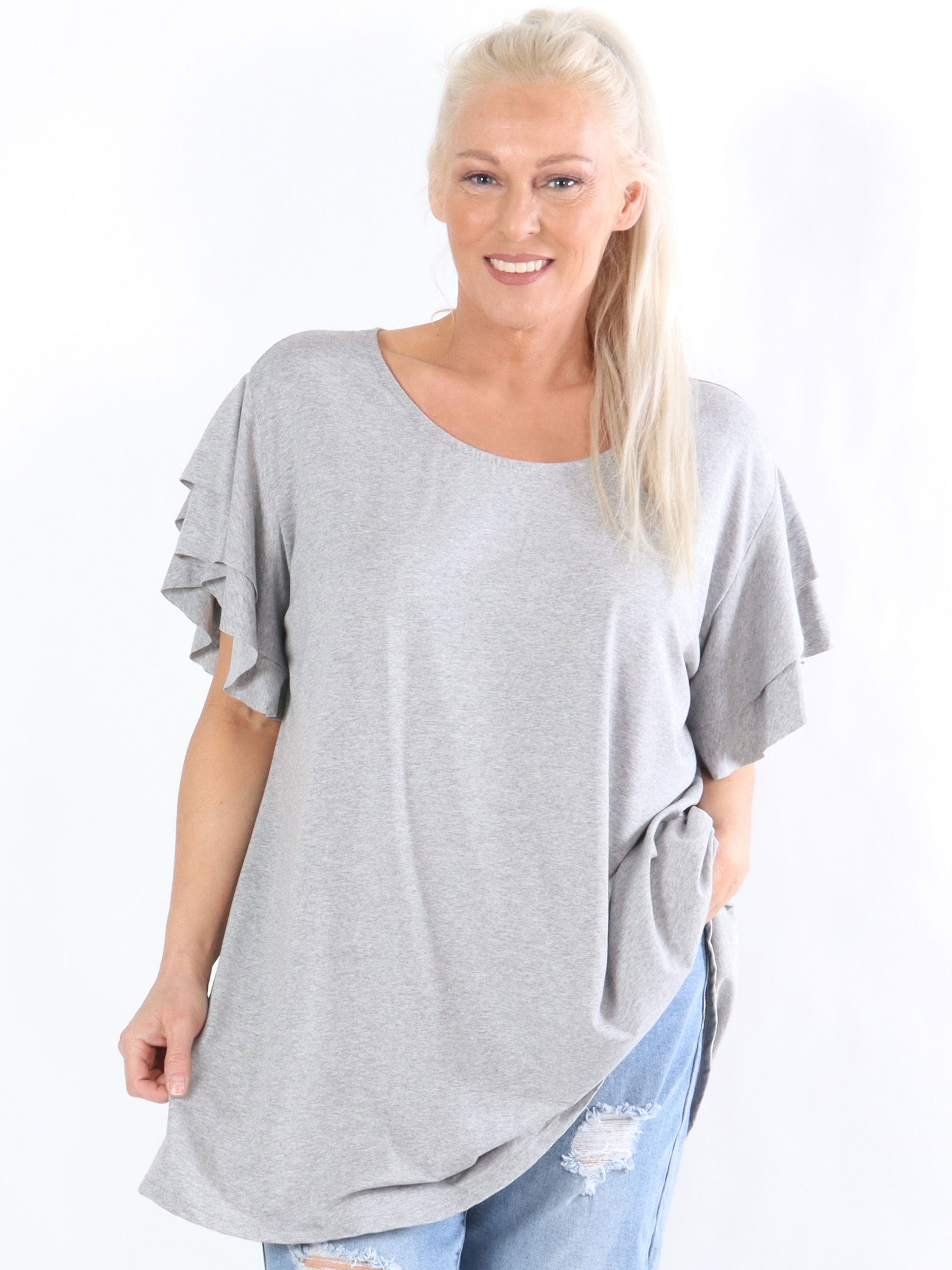 Alexa - T-shirt i jersey med söta volangärmar