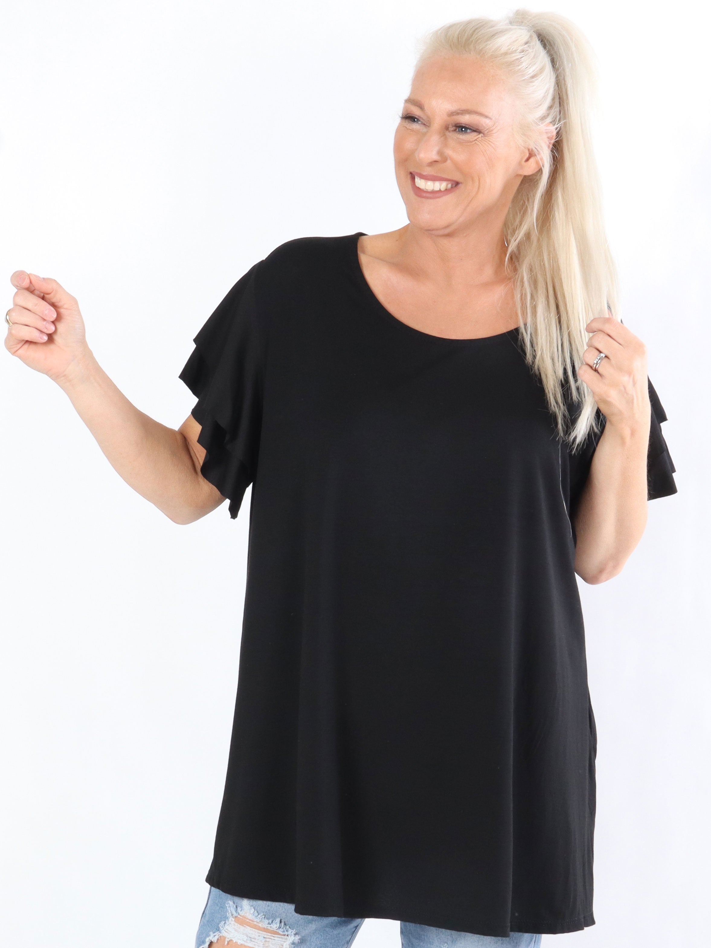 Alexa - T-shirt i jersey med söta volangärmar