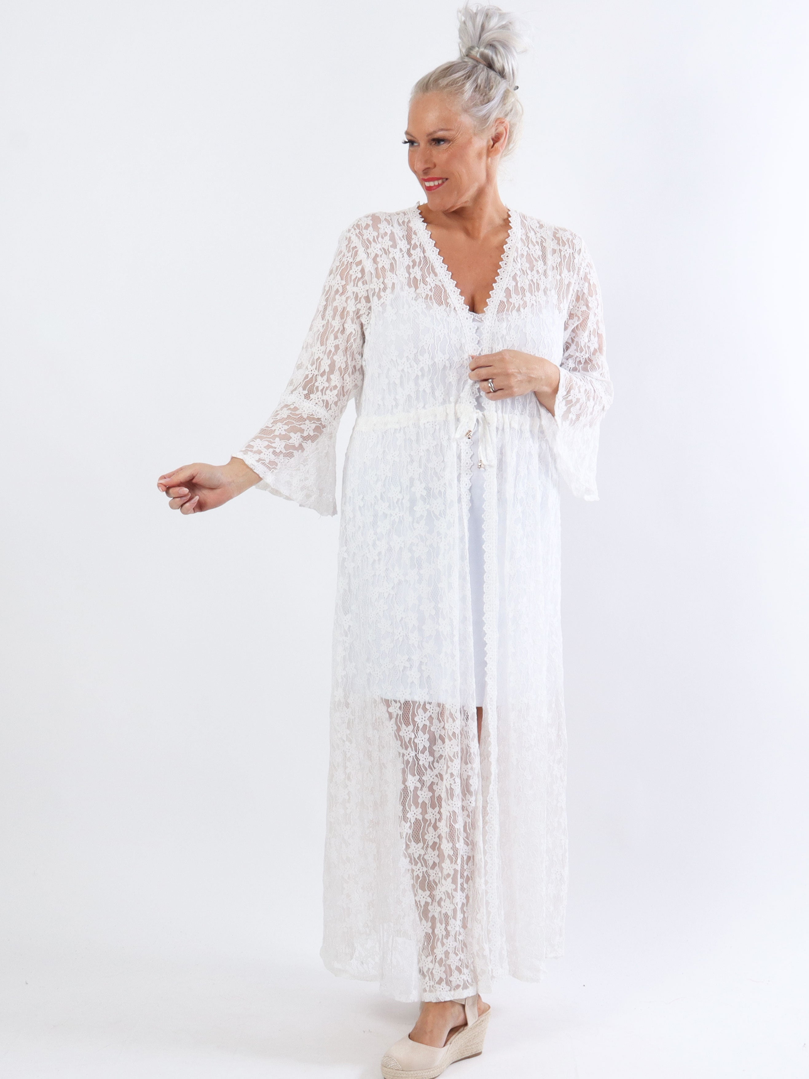 Aleyan - Lång spets kimono i stora storlekar - Black