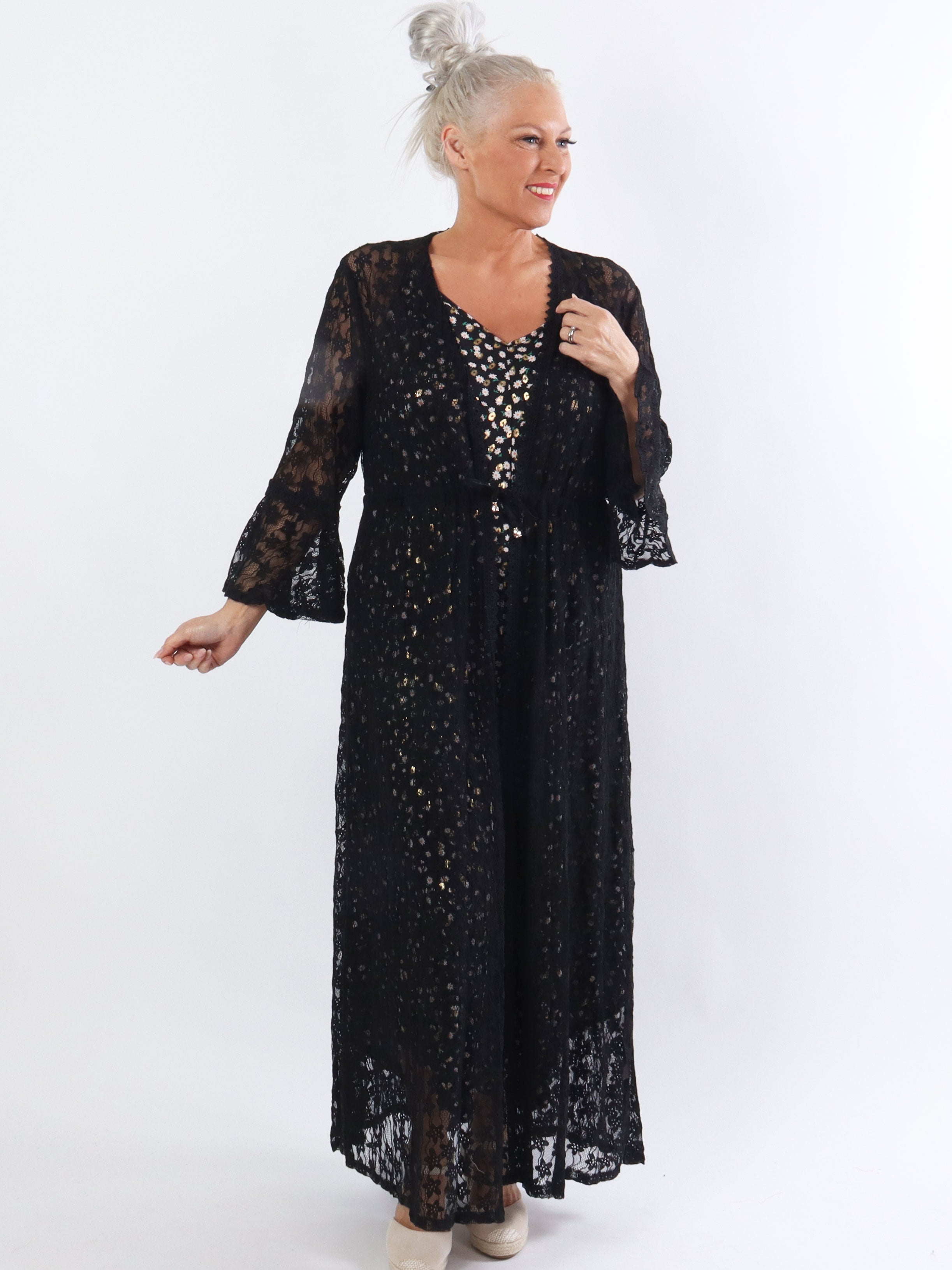 Aleyan - Lång spets kimono i stora storlekar