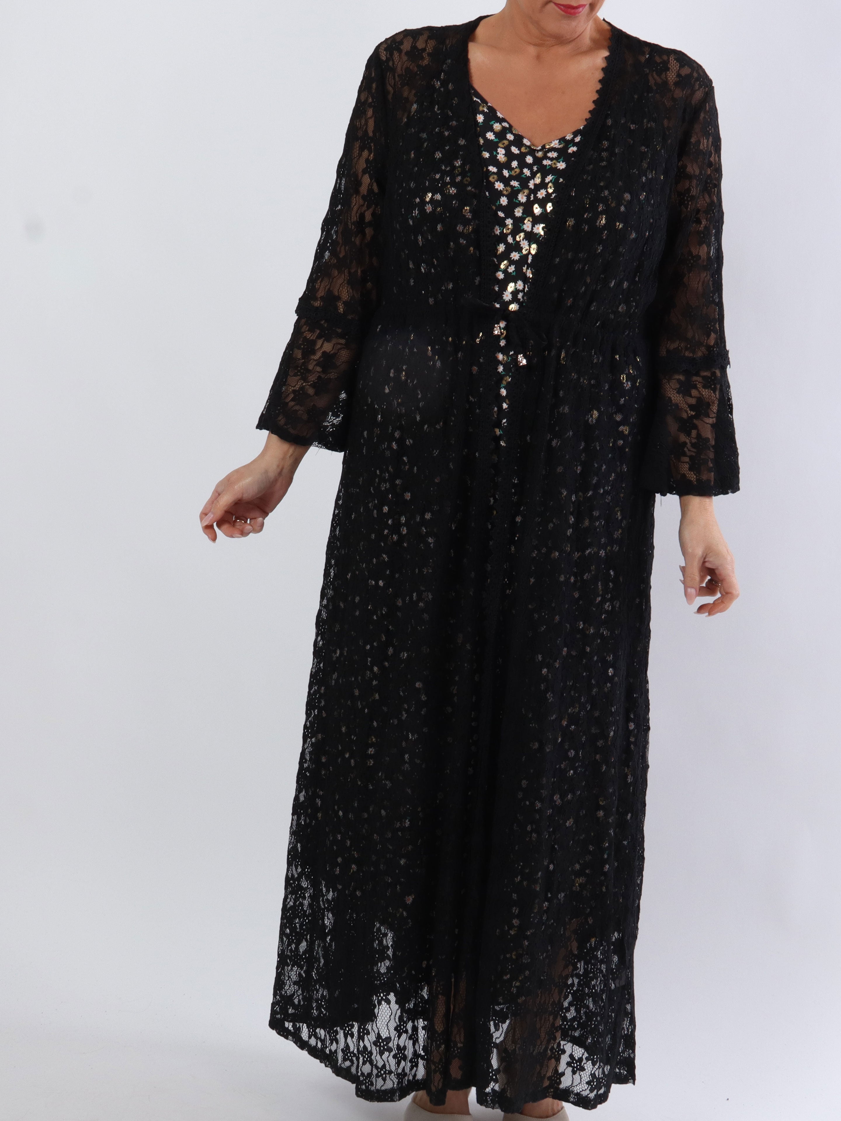 Aleyan - Lång spets kimono i stora storlekar