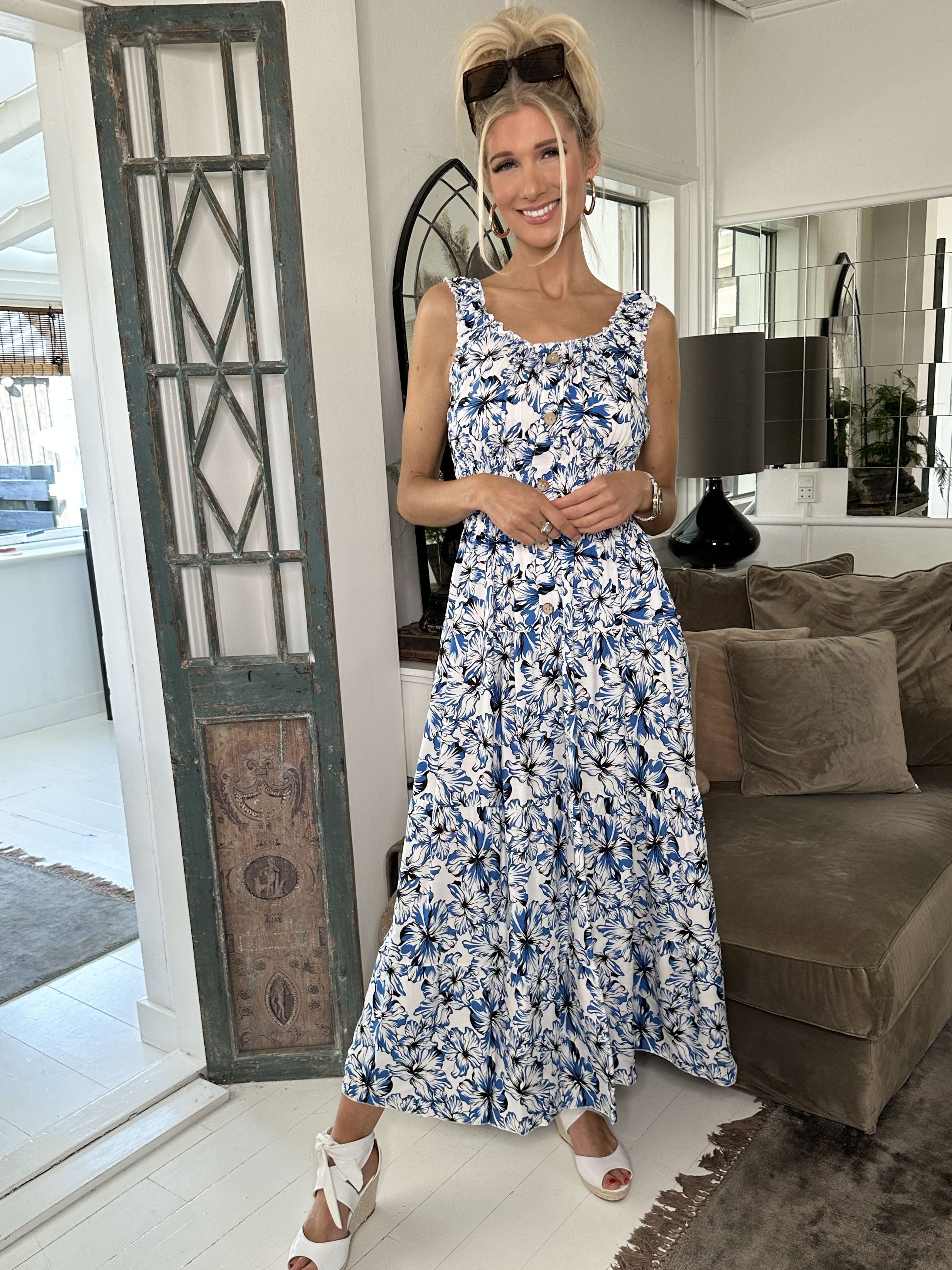 Alicia hawaii - Söt lång klänning med smock och hawaii blommor - Pink