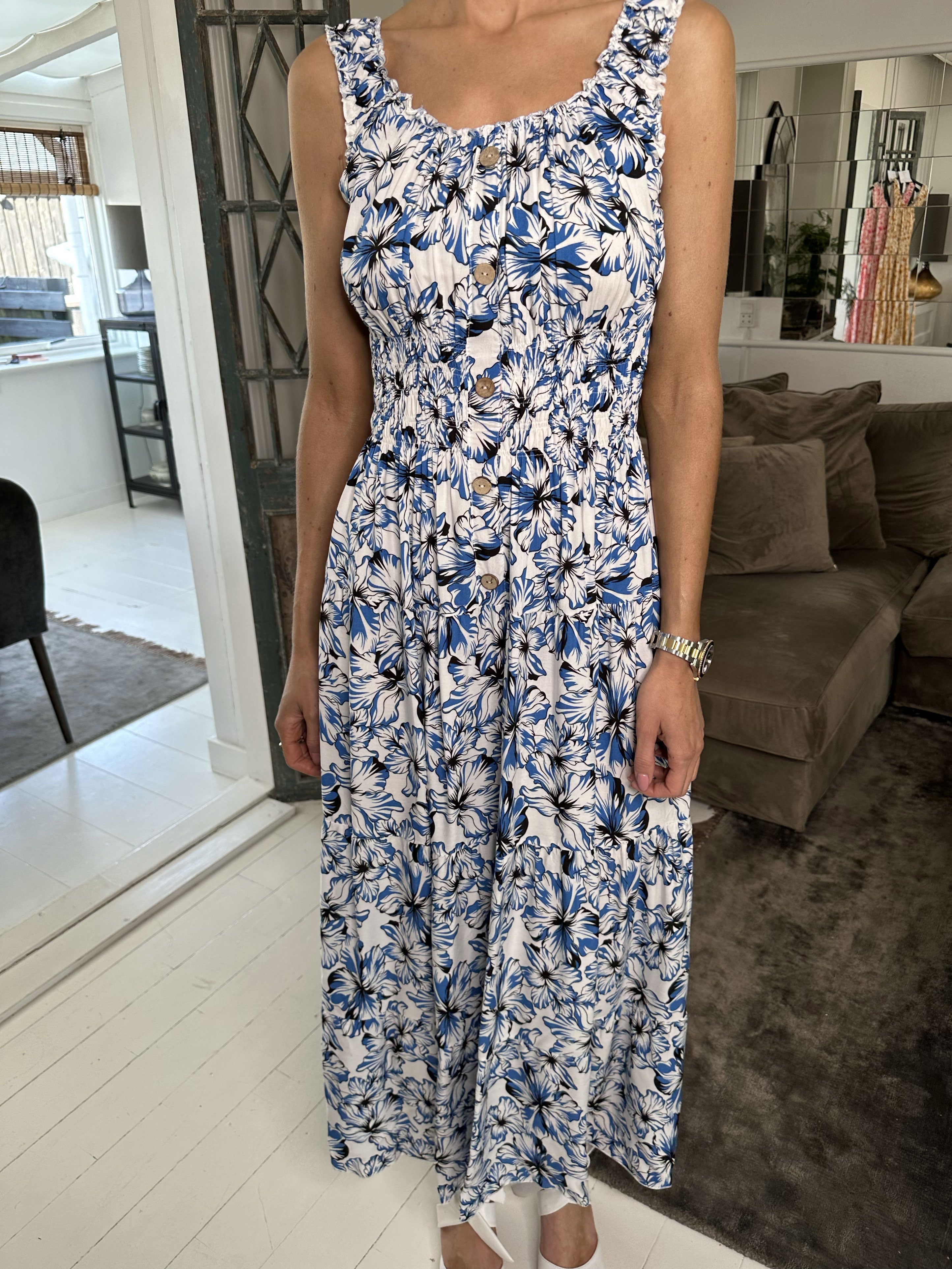 Alicia hawaii - Söt lång klänning med smock och hawaii blommor - Yellow