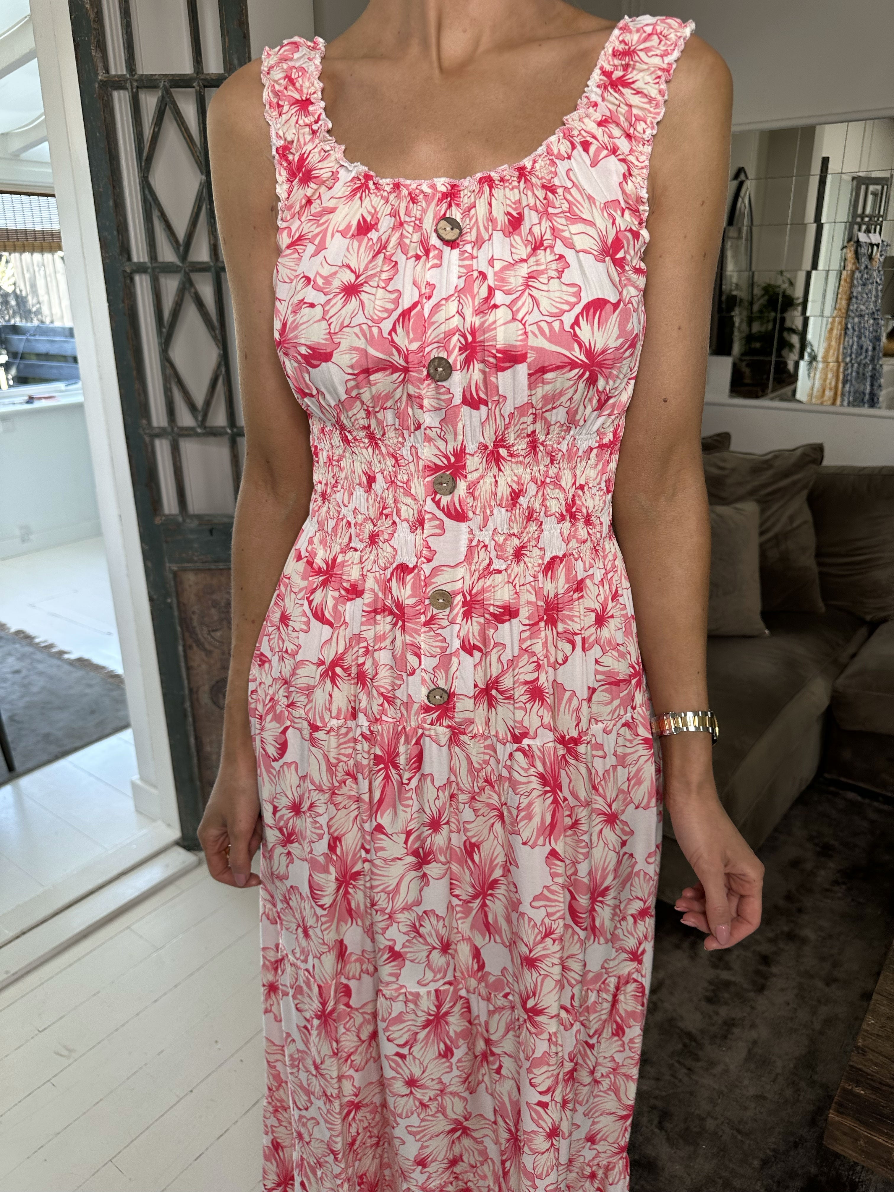 Alicia hawaii - Söt lång klänning med smock och hawaii blommor