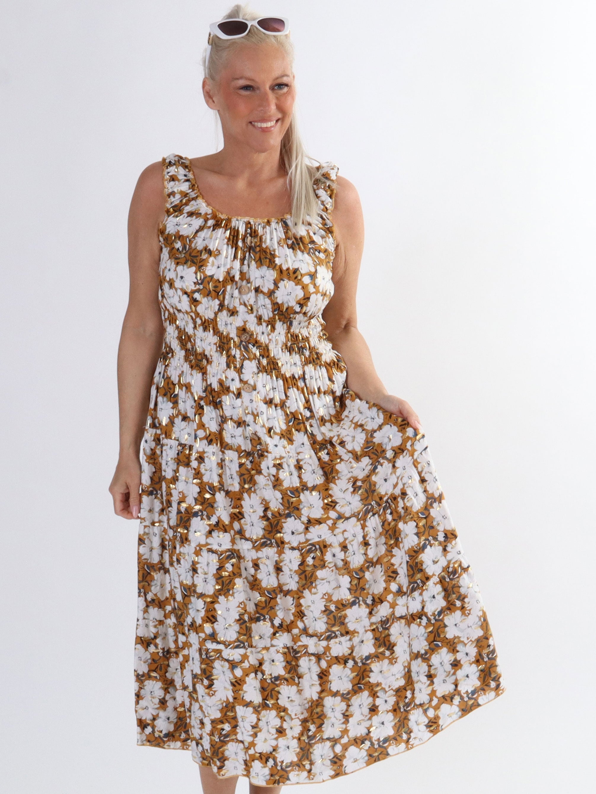 Alicia Summer Short - Söt bandklänning med sommarblommor