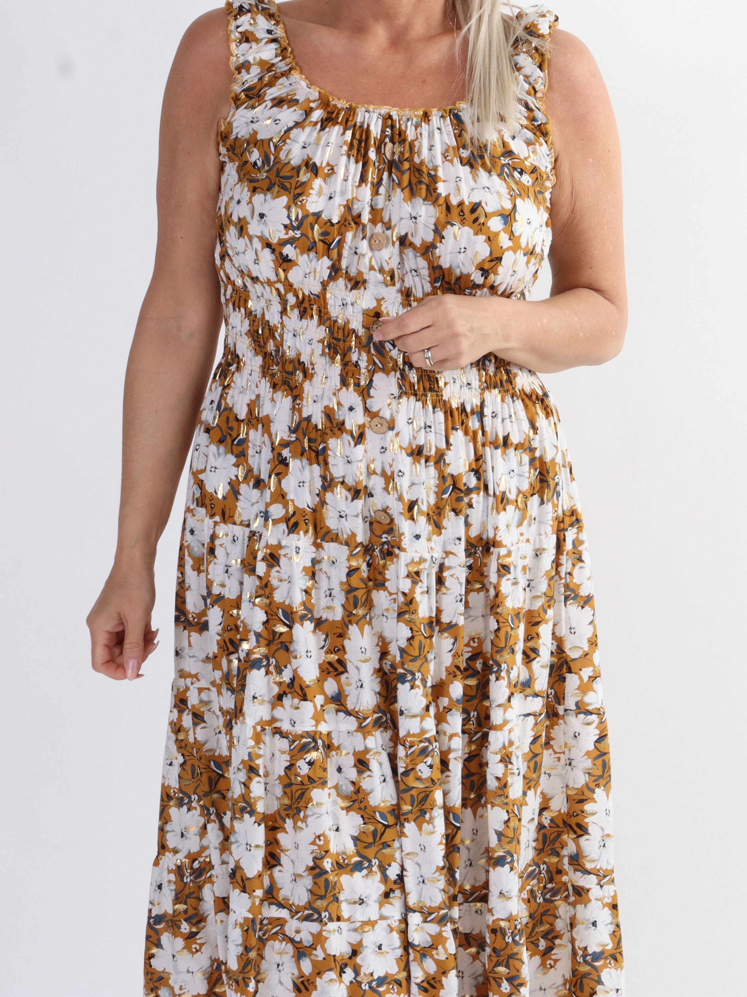 Alicia Summer Short - Söt bandklänning med sommarblommor