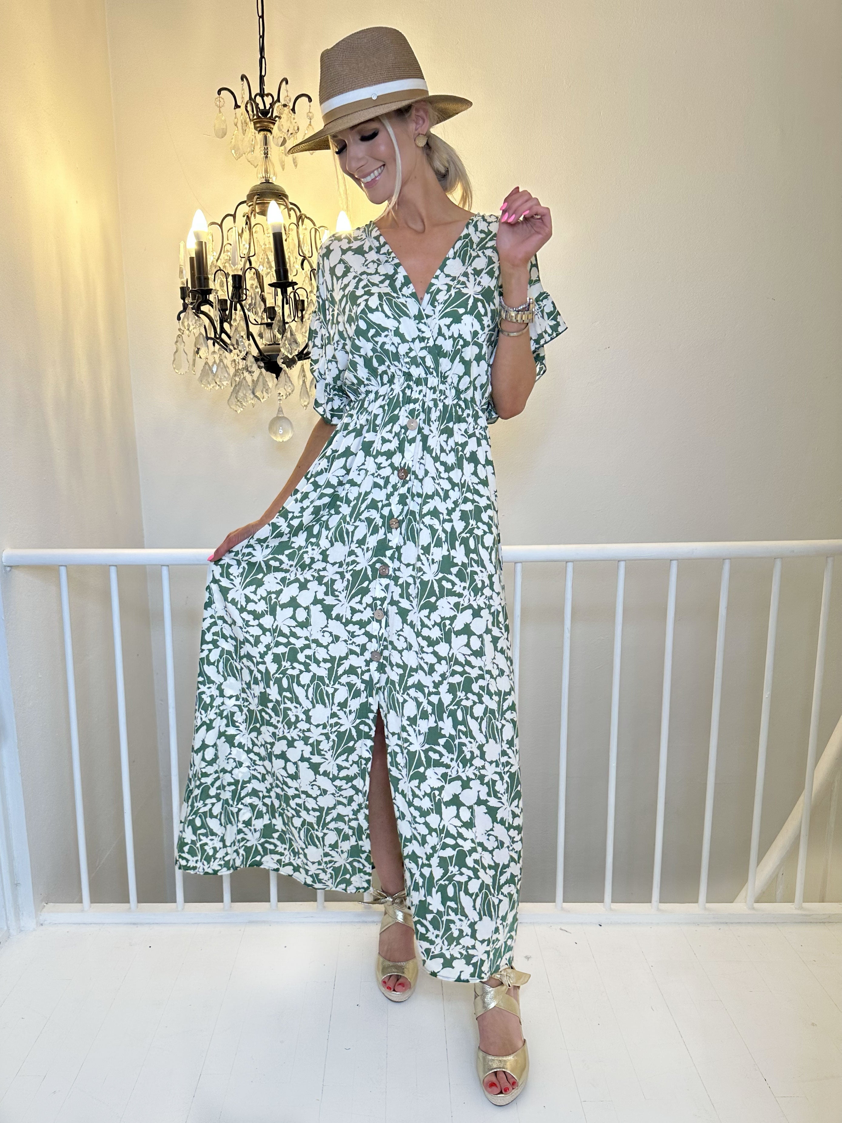 Alina Flower - Sommarklänning med blommönster och träknappar