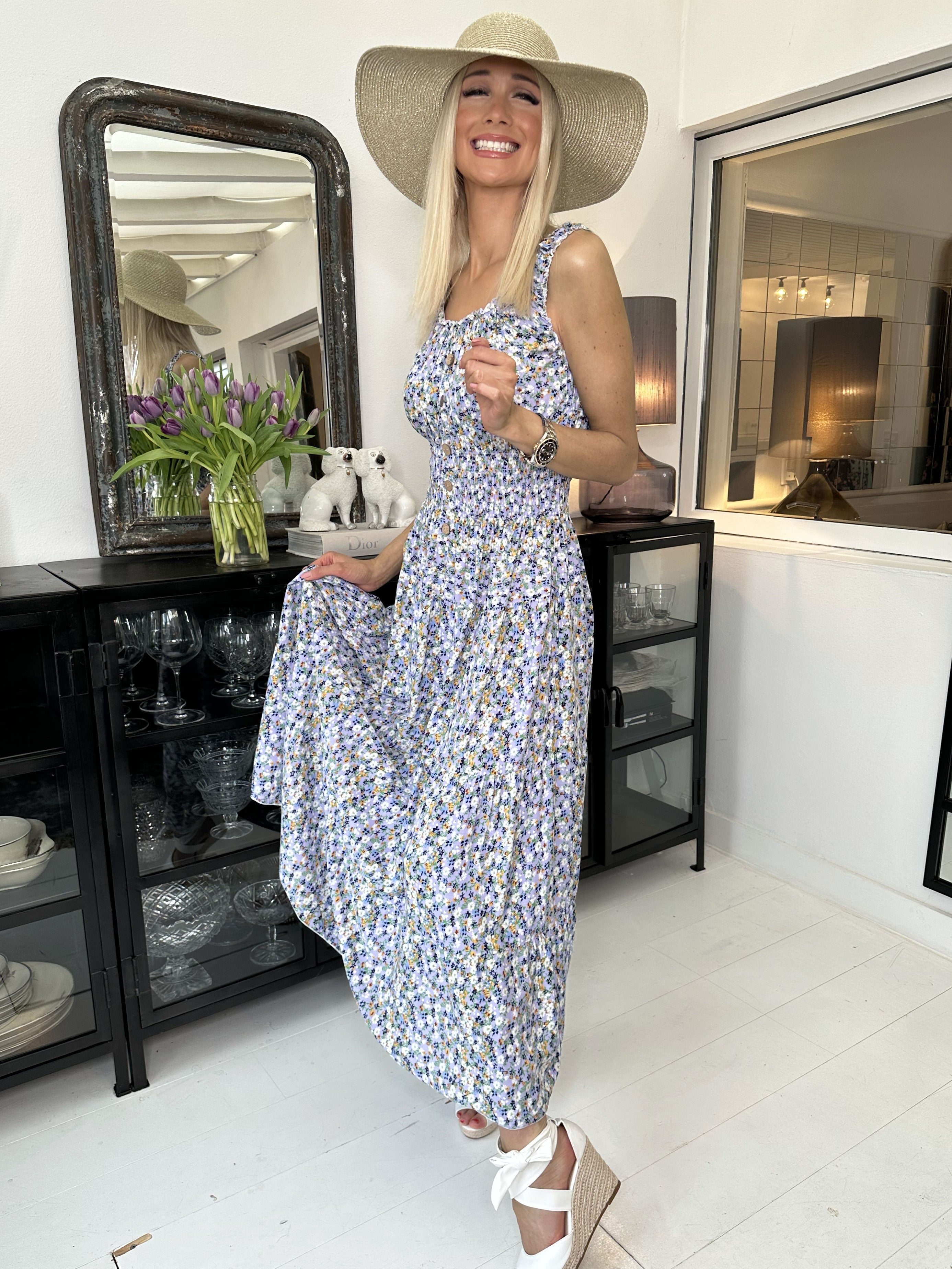 Alicia Flower - Lång bandklänning med litet blommönster