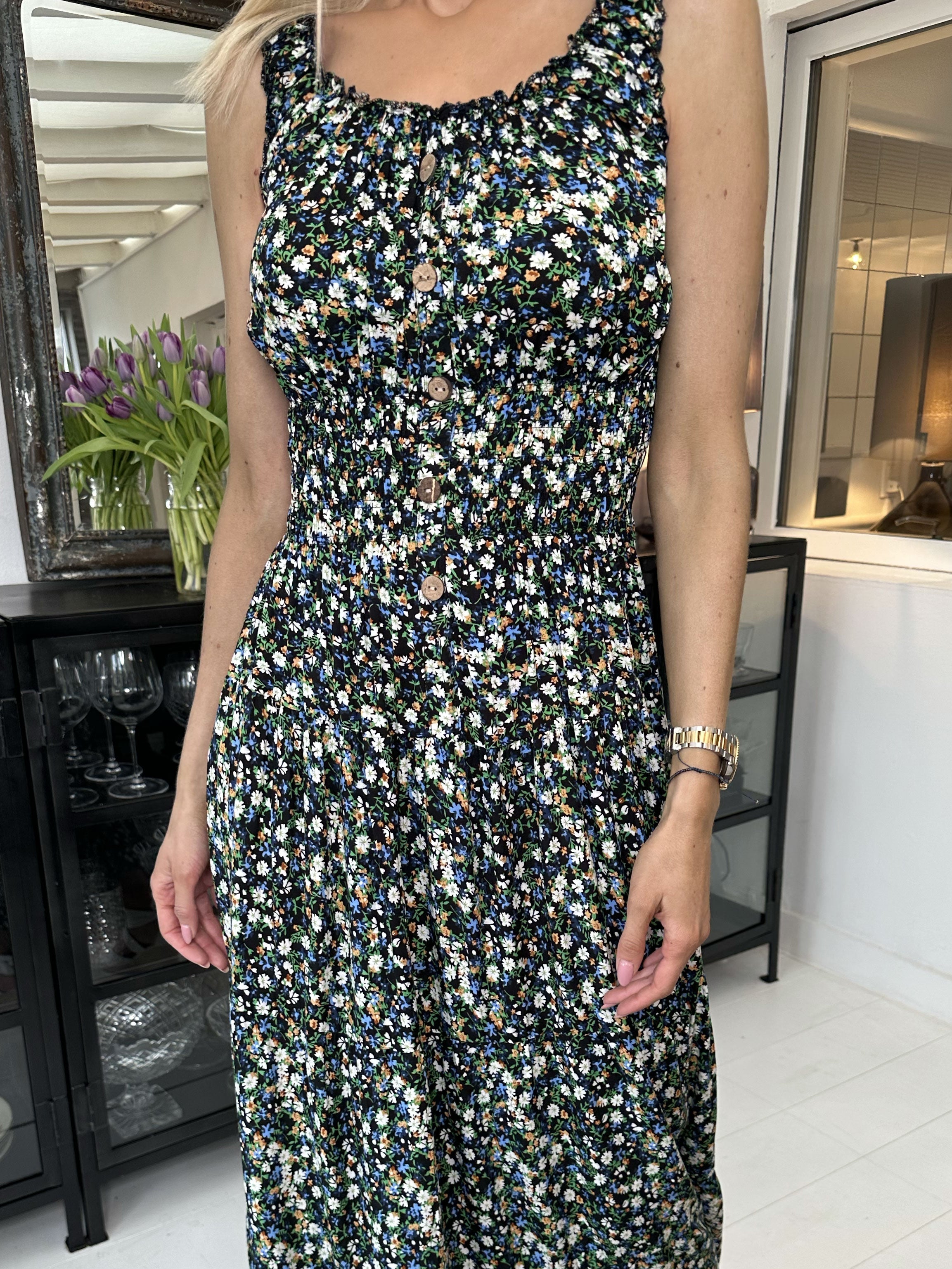 Alicia Flower - Lång bandklänning med litet blommönster