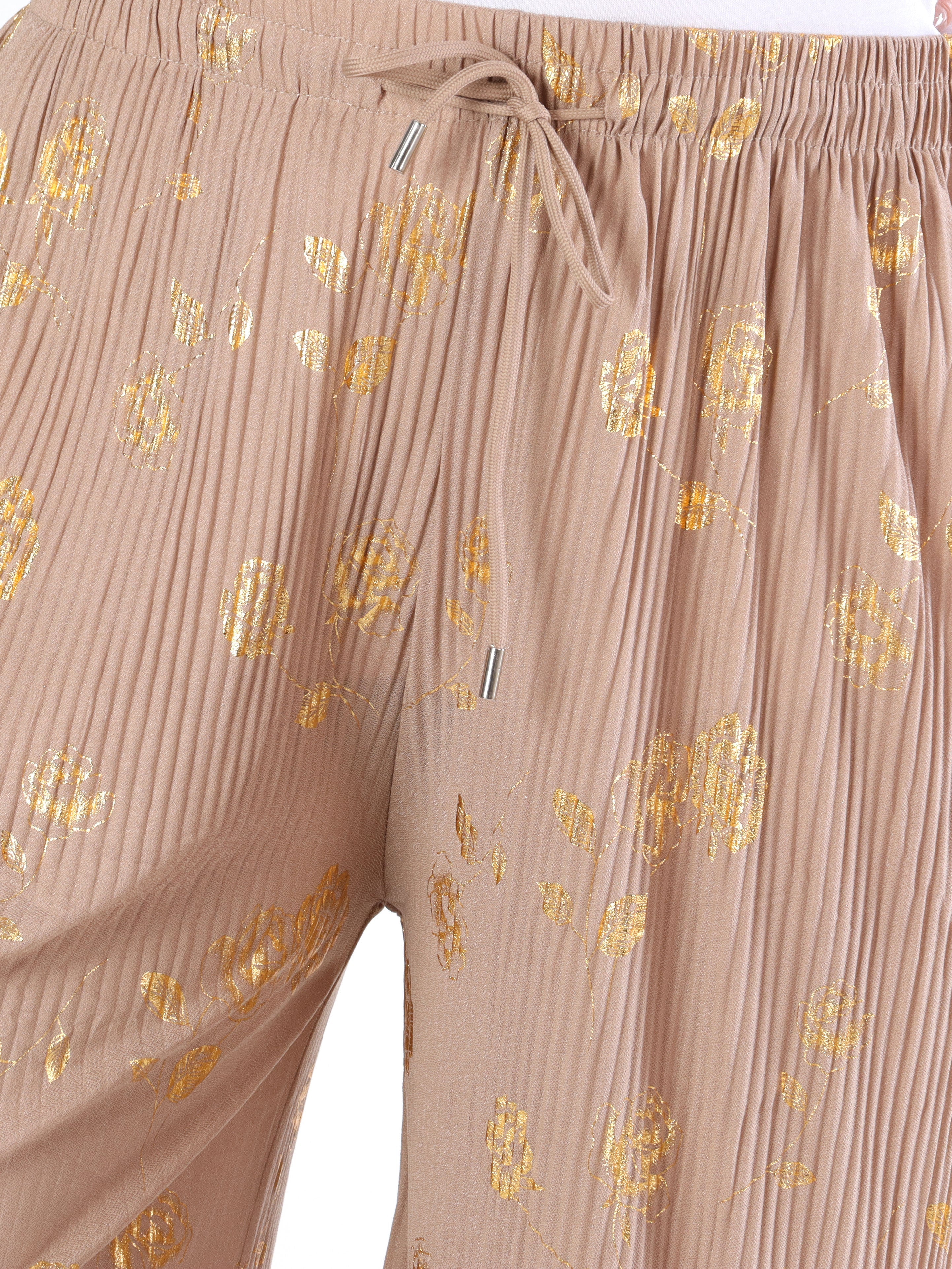 Alpha - Plisserade byxor med guldblommor