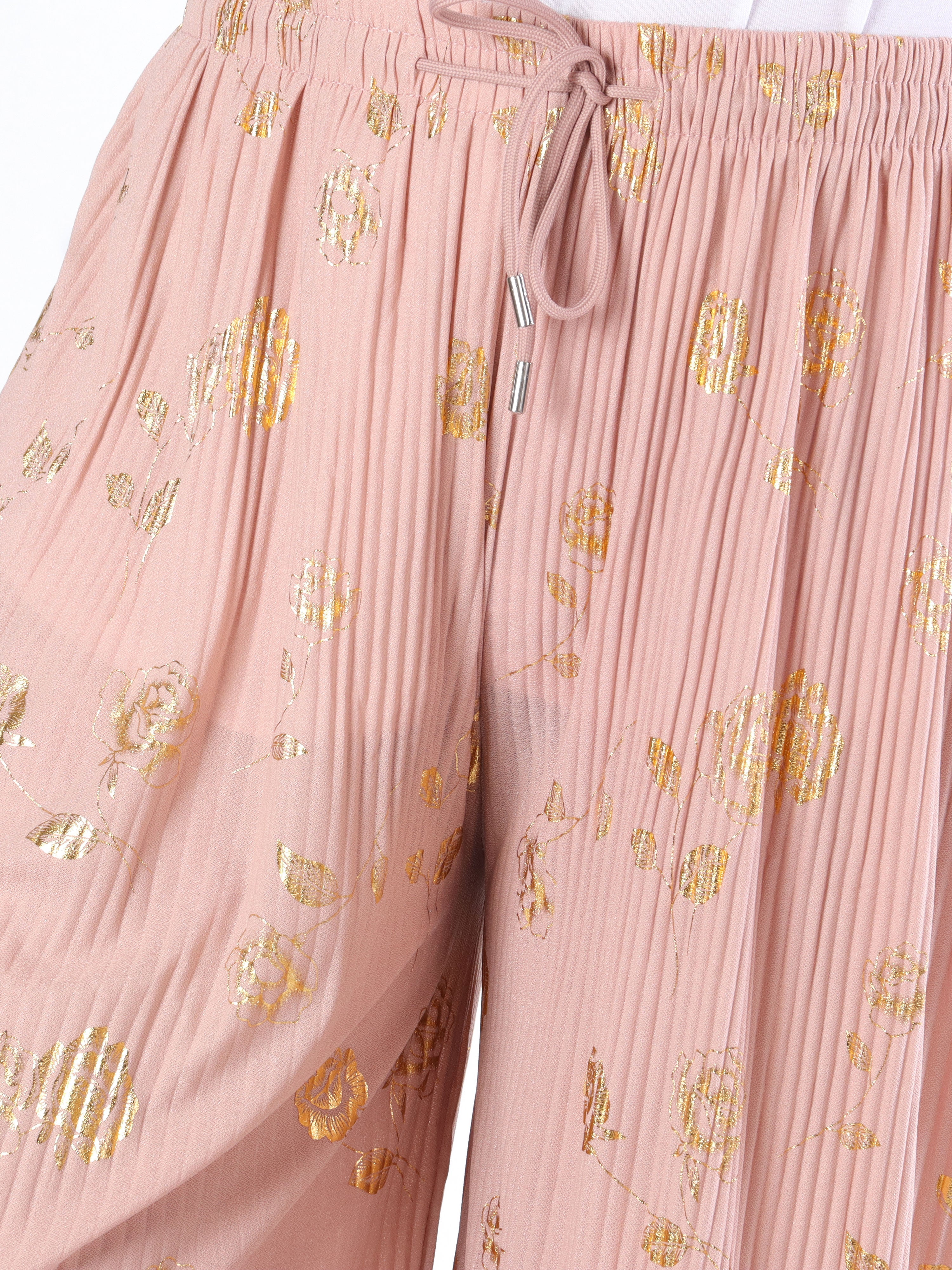 Alpha - Plisserade byxor med guldblommor