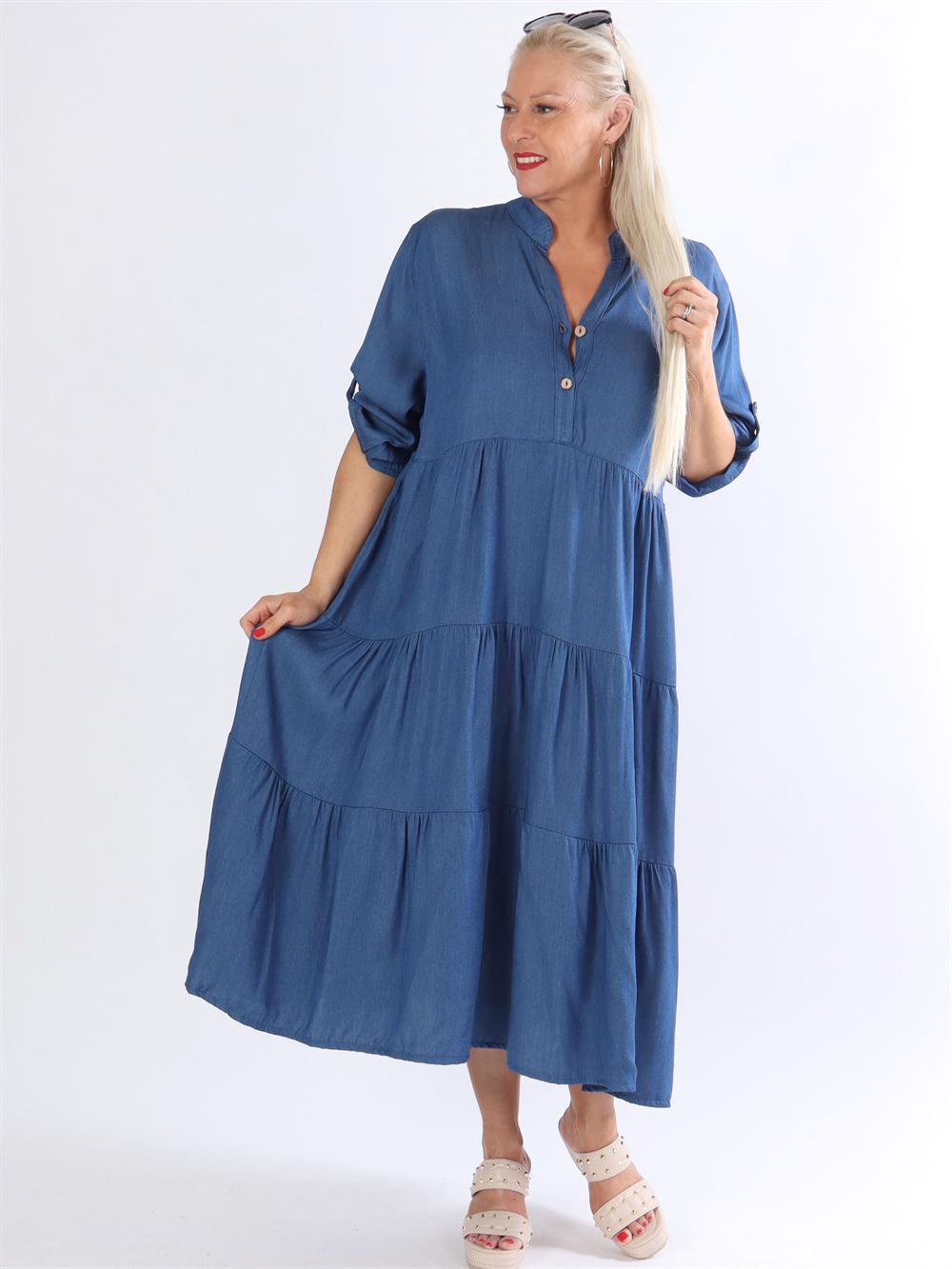 Amal - Mörkblå skjortklänning med lager på lager-look