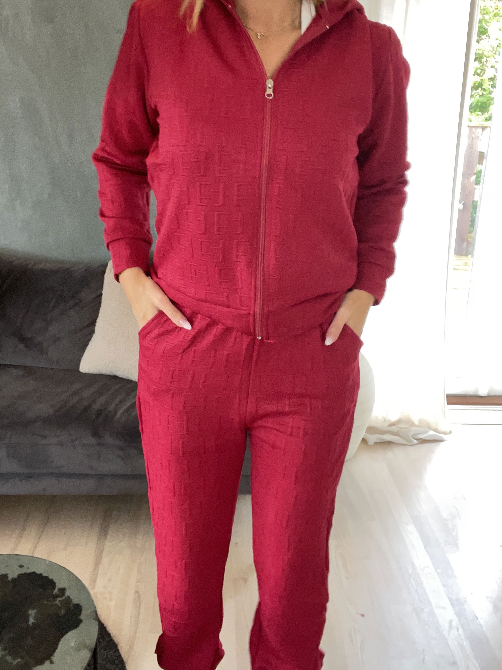 Amber - Enfärgat mönstrat jogging set i enfärgad färg