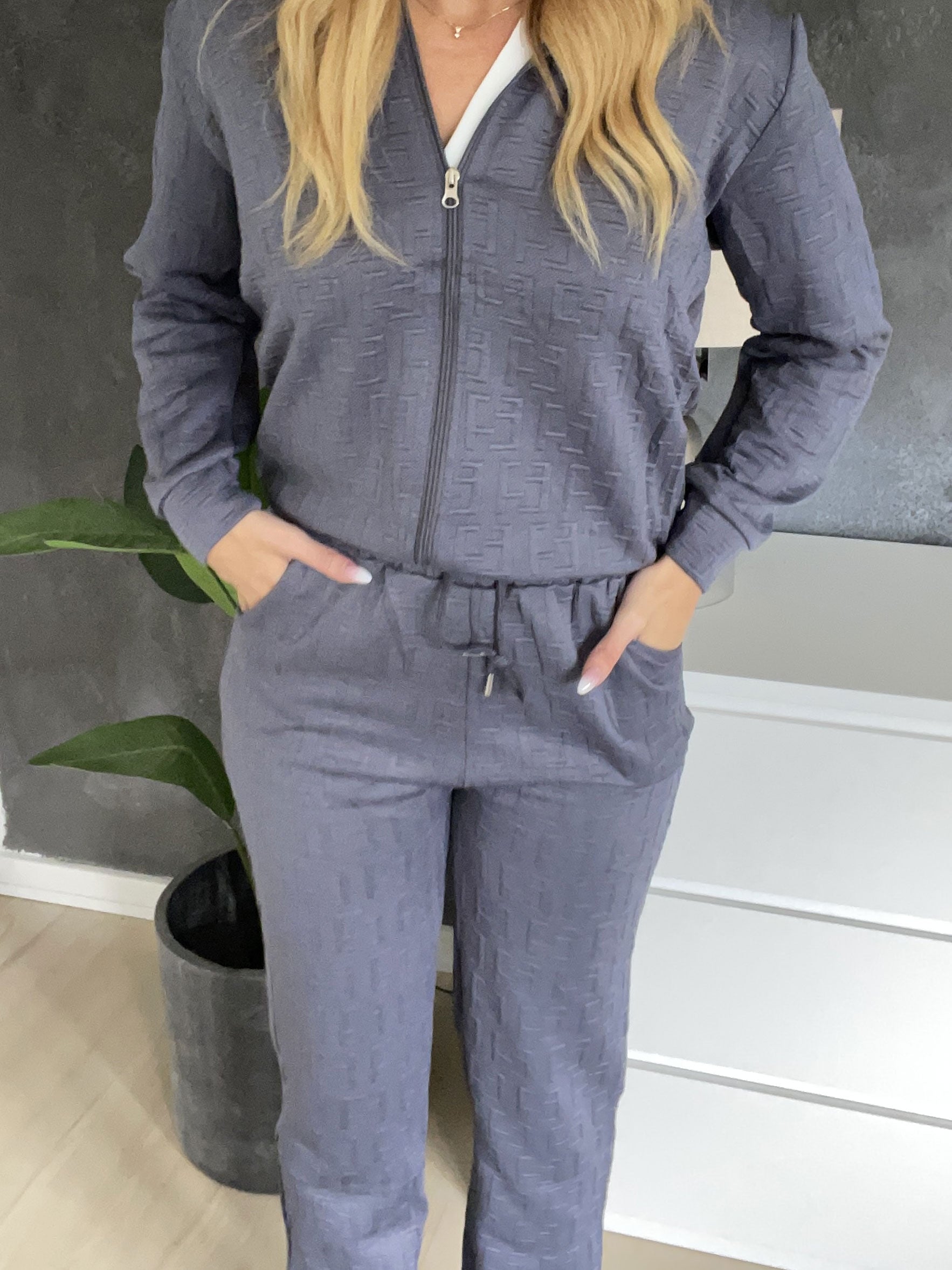 Amber - Enfärgat mönstrat jogging set i enfärgad färg - Green