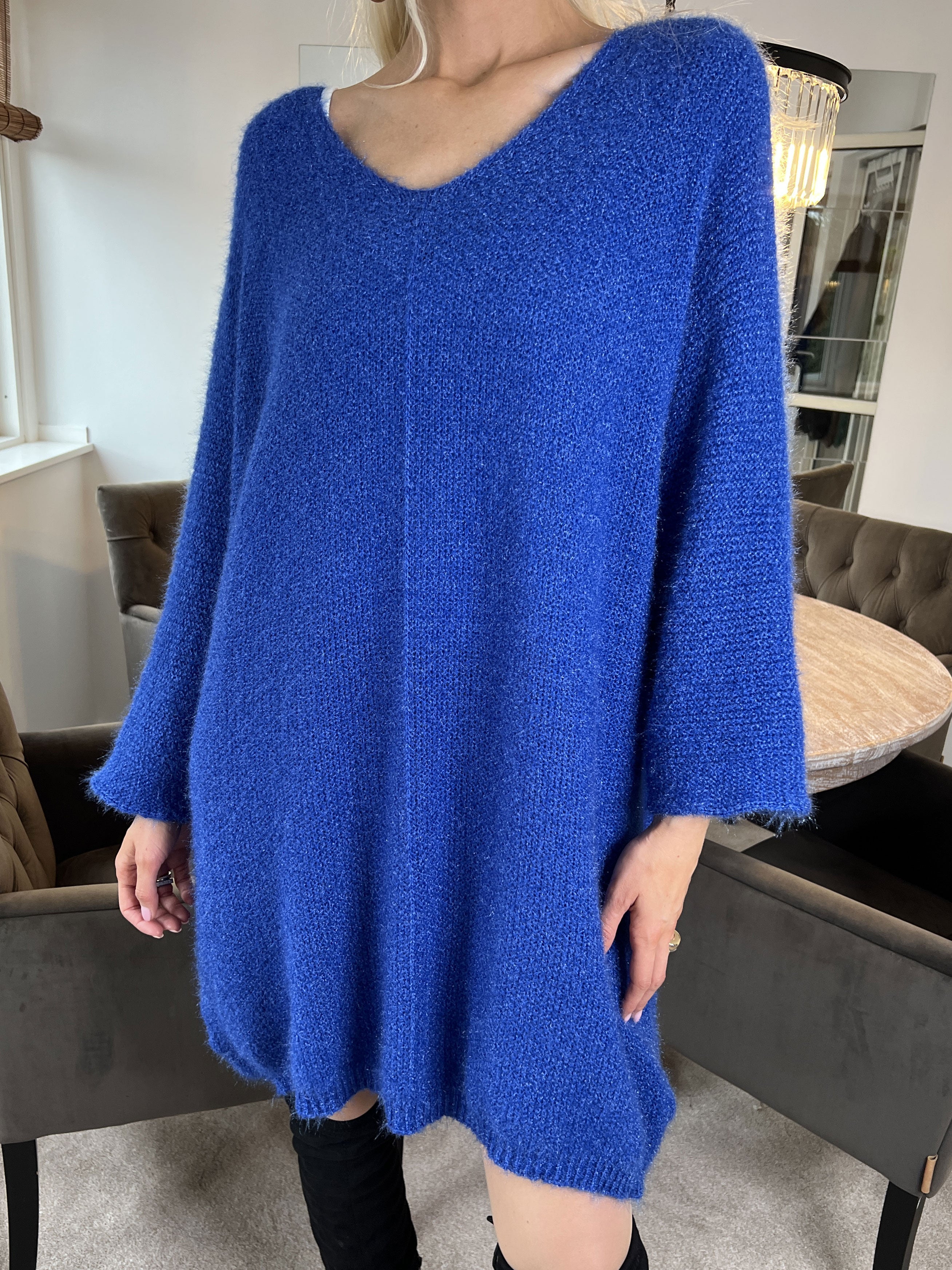 Andria - Mjuk oversize stickad klänning - Blue