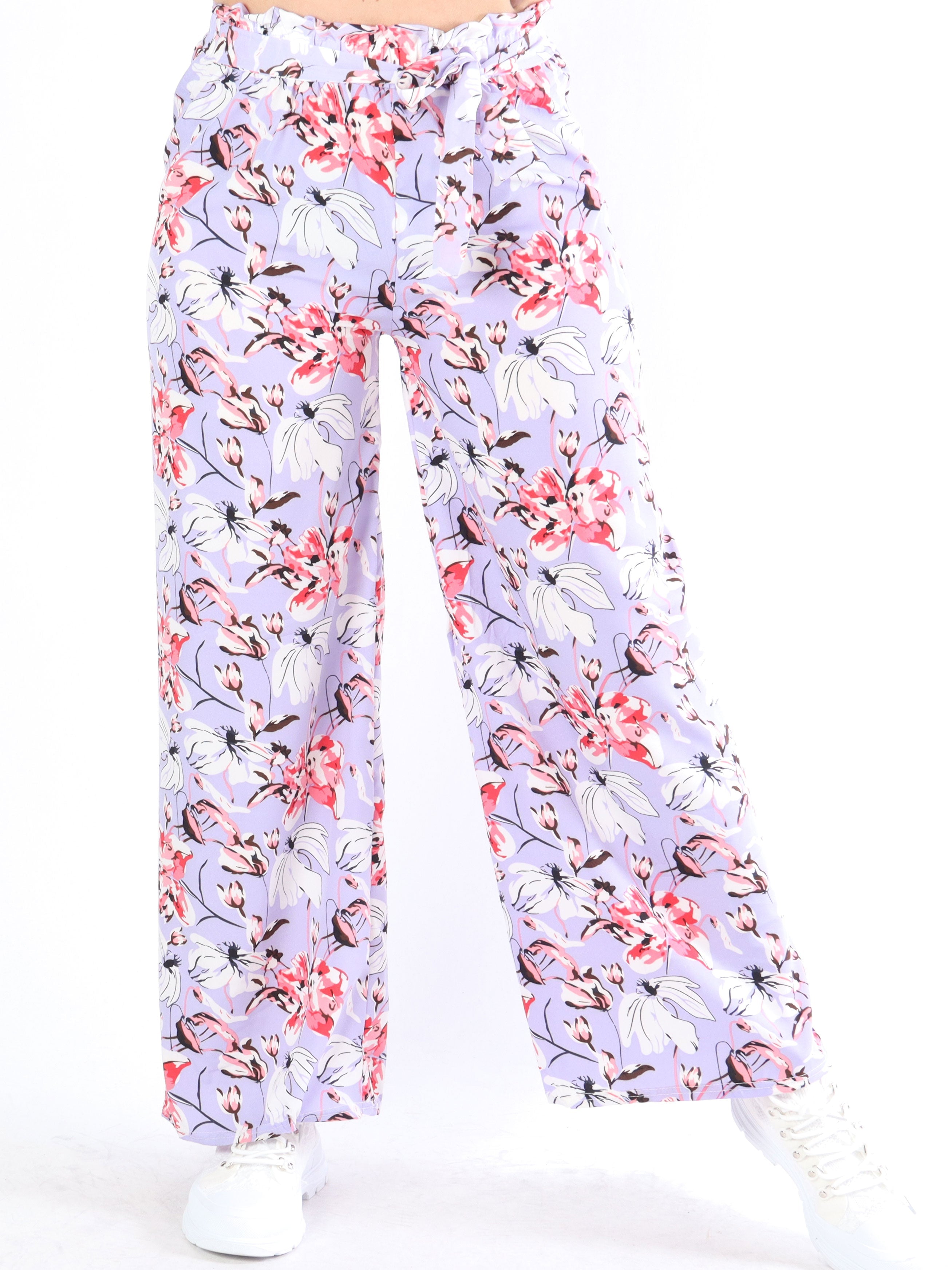 Angel - Lösa byxor i blommönster med knytband