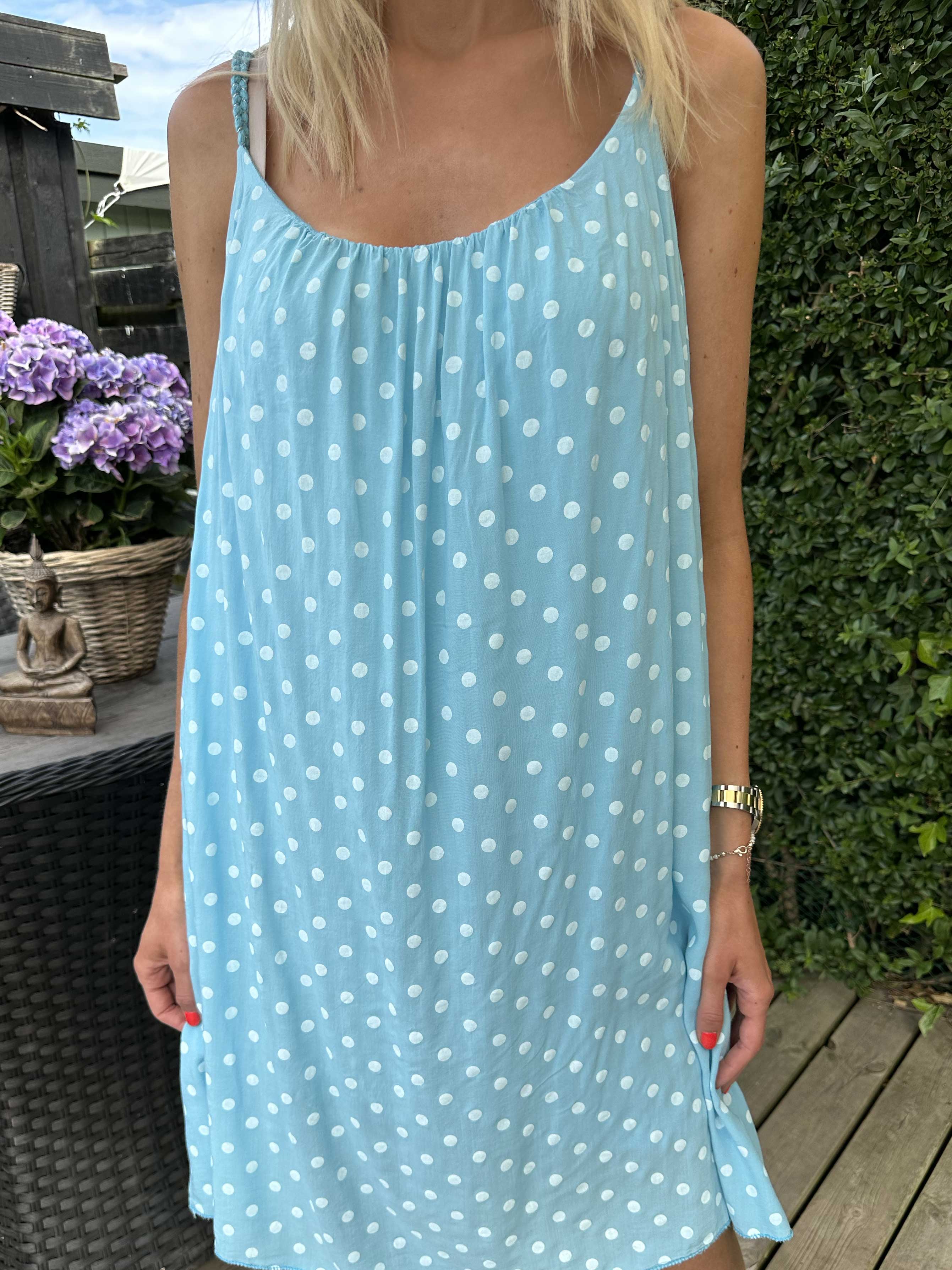 Annie Dot - Prickig viskosklänning med flätade axelband - White