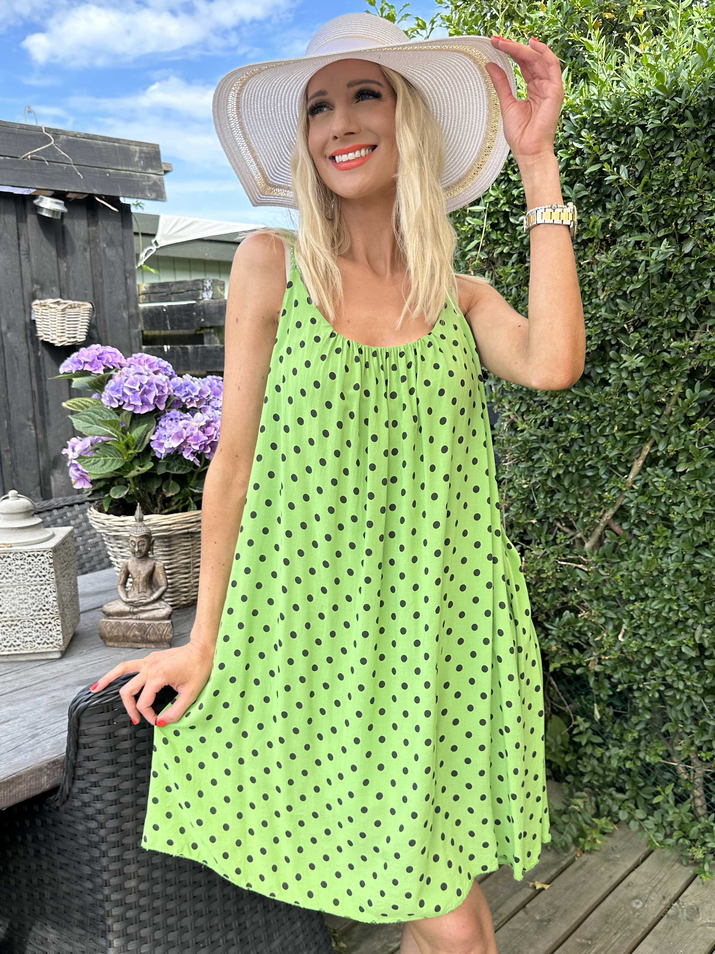 Annie Dot - Prickig viskosklänning med flätade axelband - Light blue