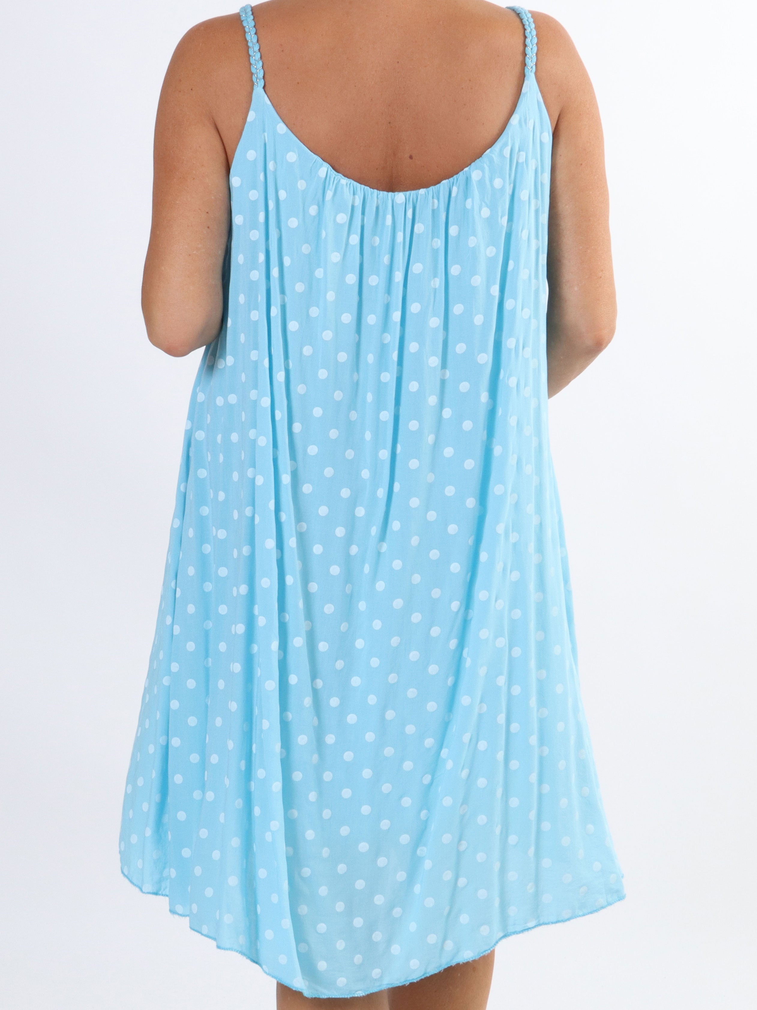 Annie Dot - Prickig klänning i viskos med flätade axelband - White