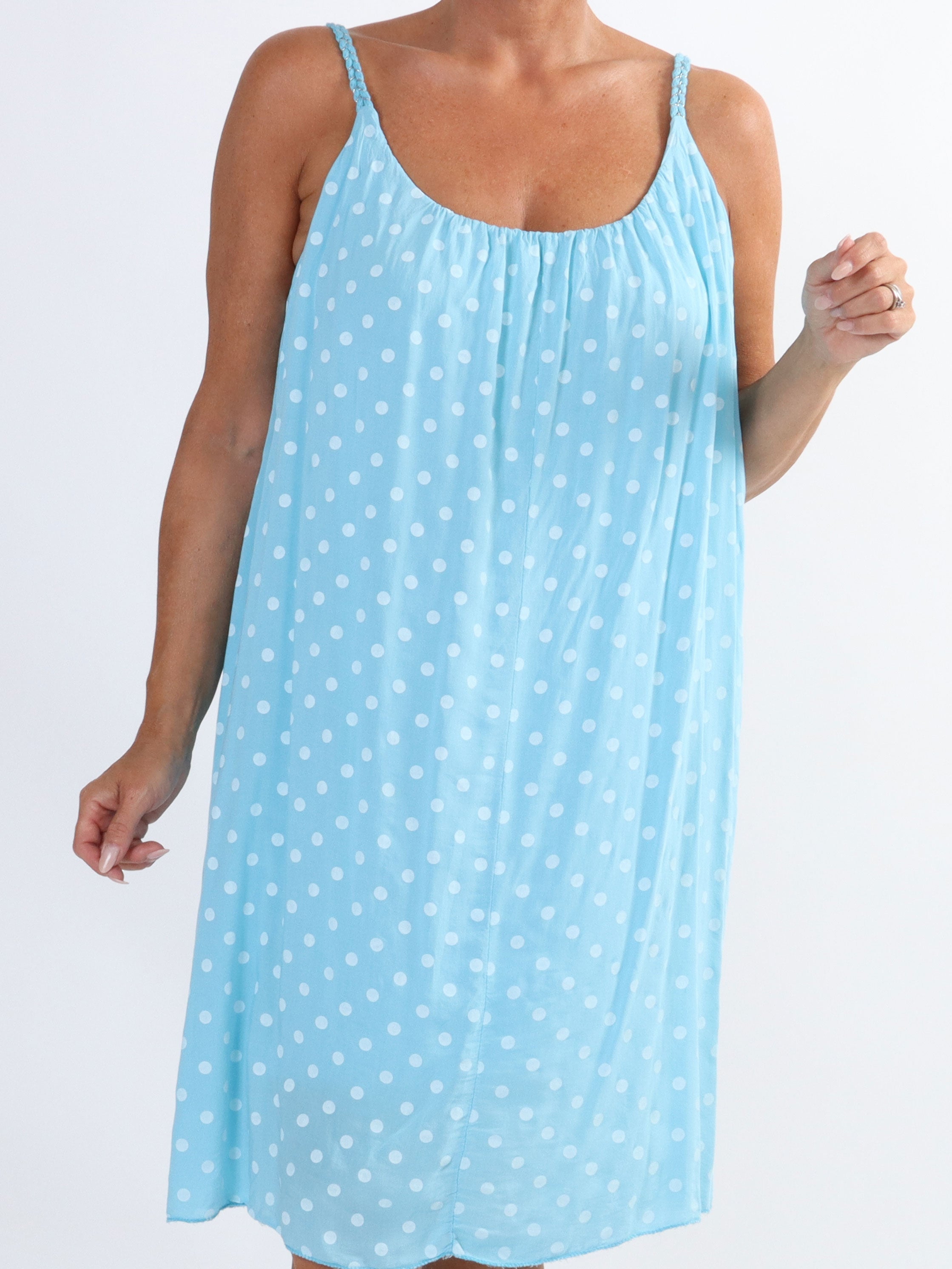 Annie Dot - Prickig klänning i viskos med flätade axelband - Green