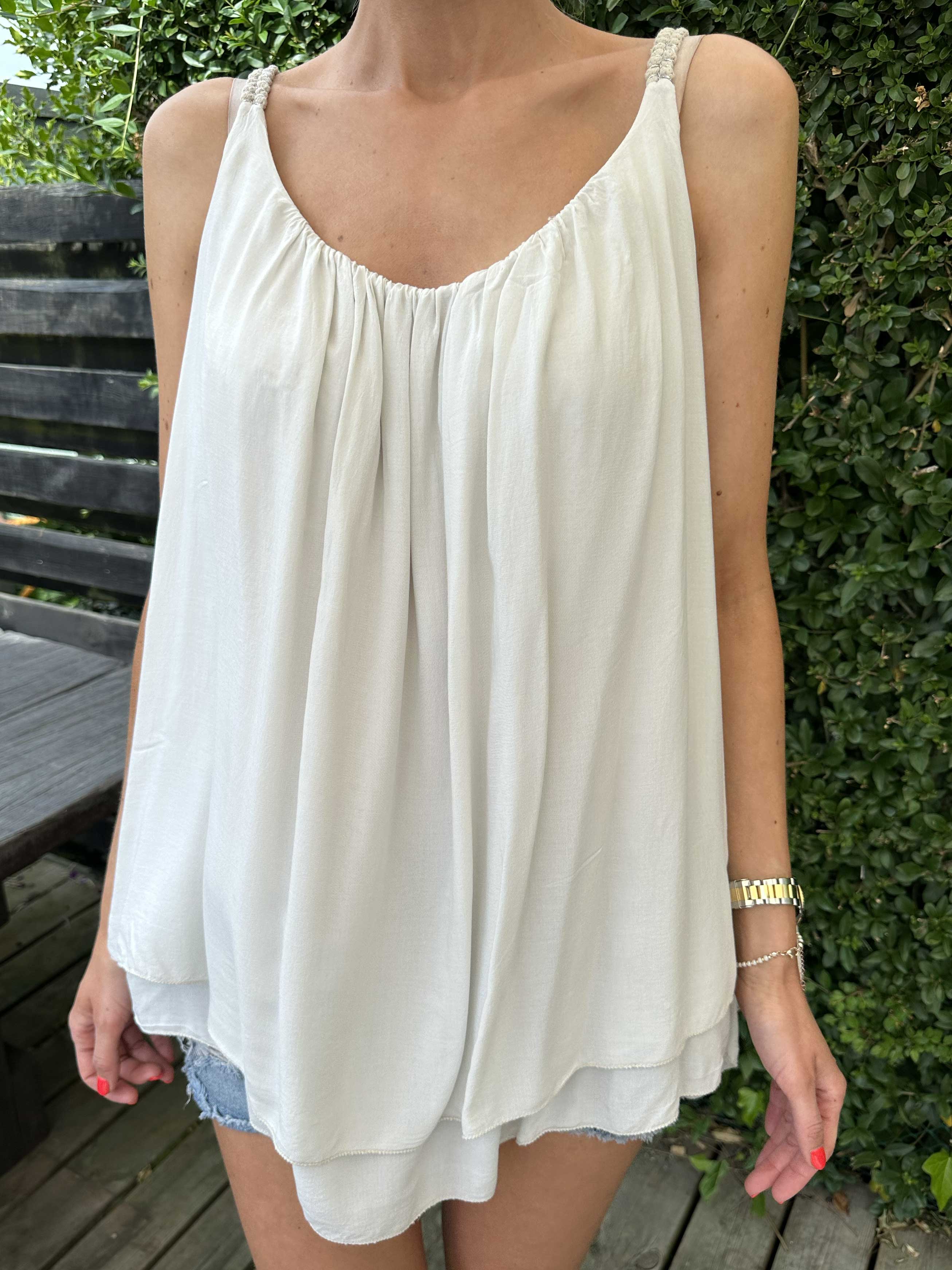 Asia - Söt enfärgad viskostopp med flätade band - Black