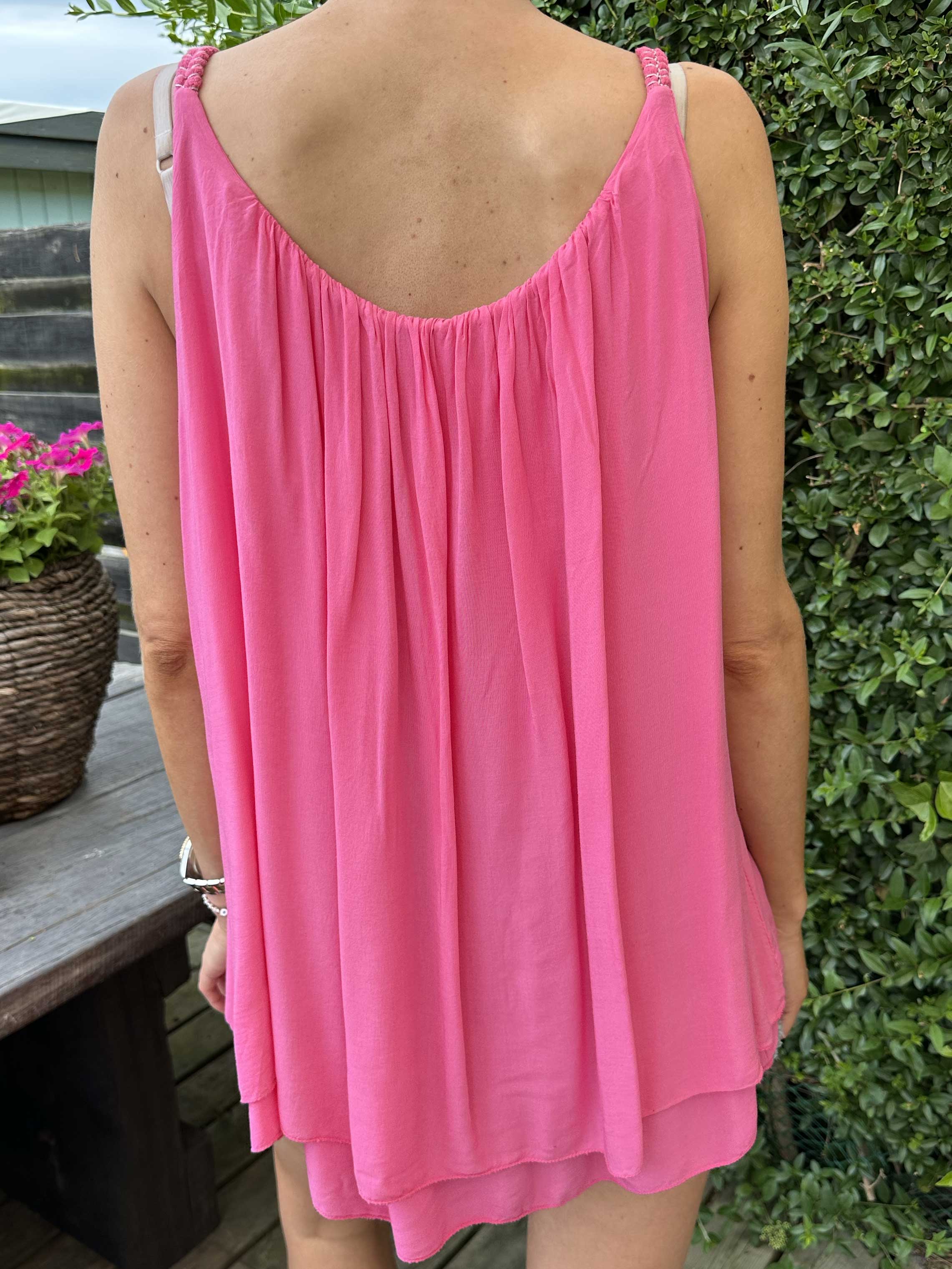 Asia - Söt enfärgad viskostopp med flätade band