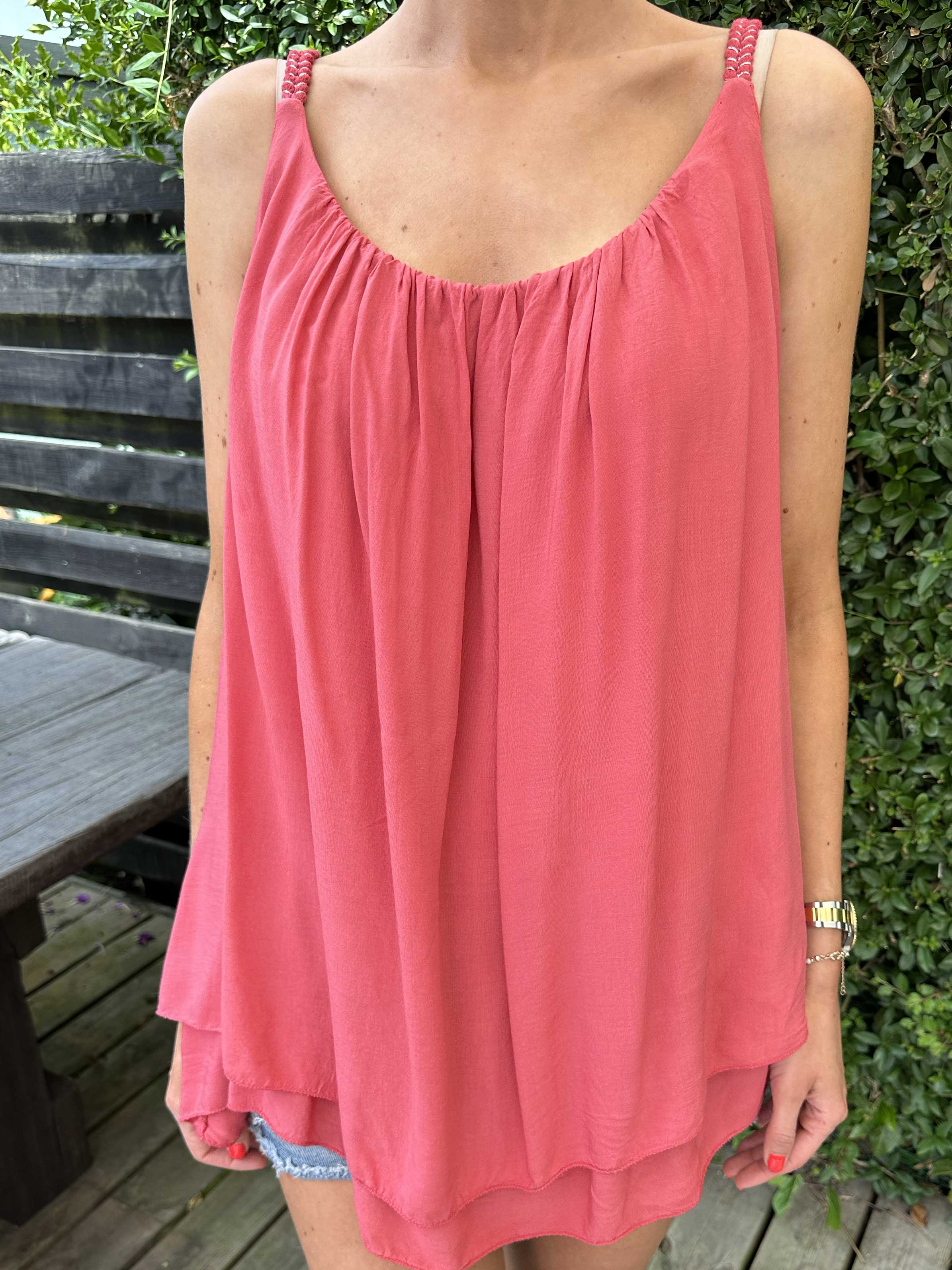 Asia - Söt enfärgad viskostopp med flätade band