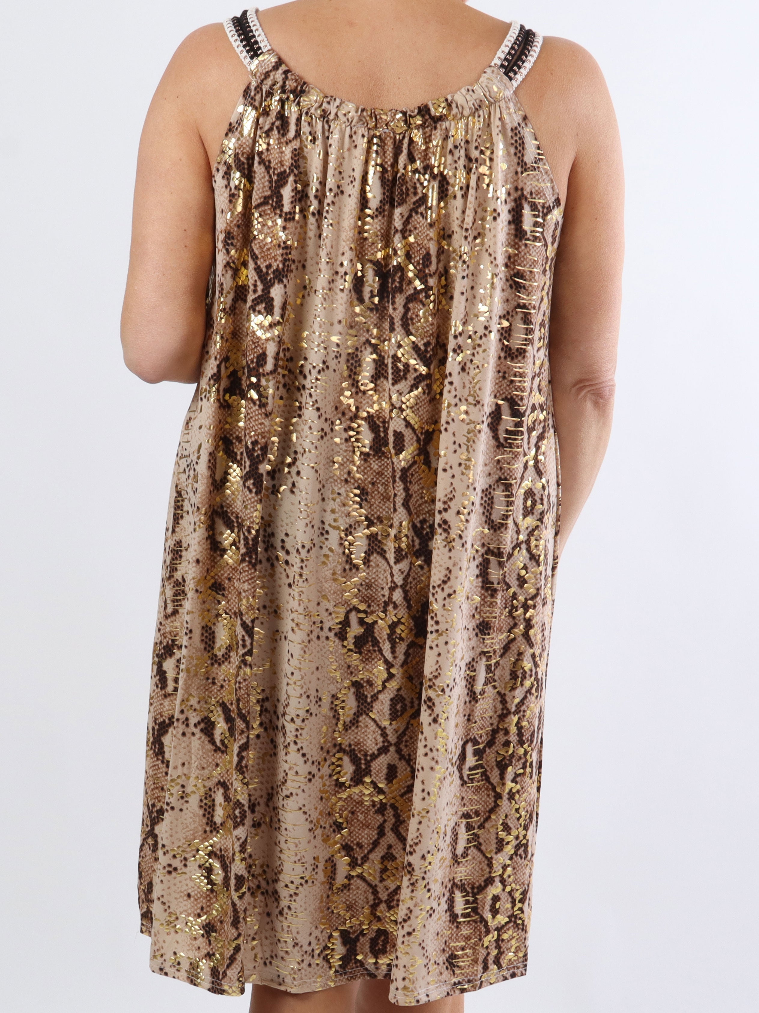 Asta Animal - Elastisk klänning med band i ormtryck i stora storlekar