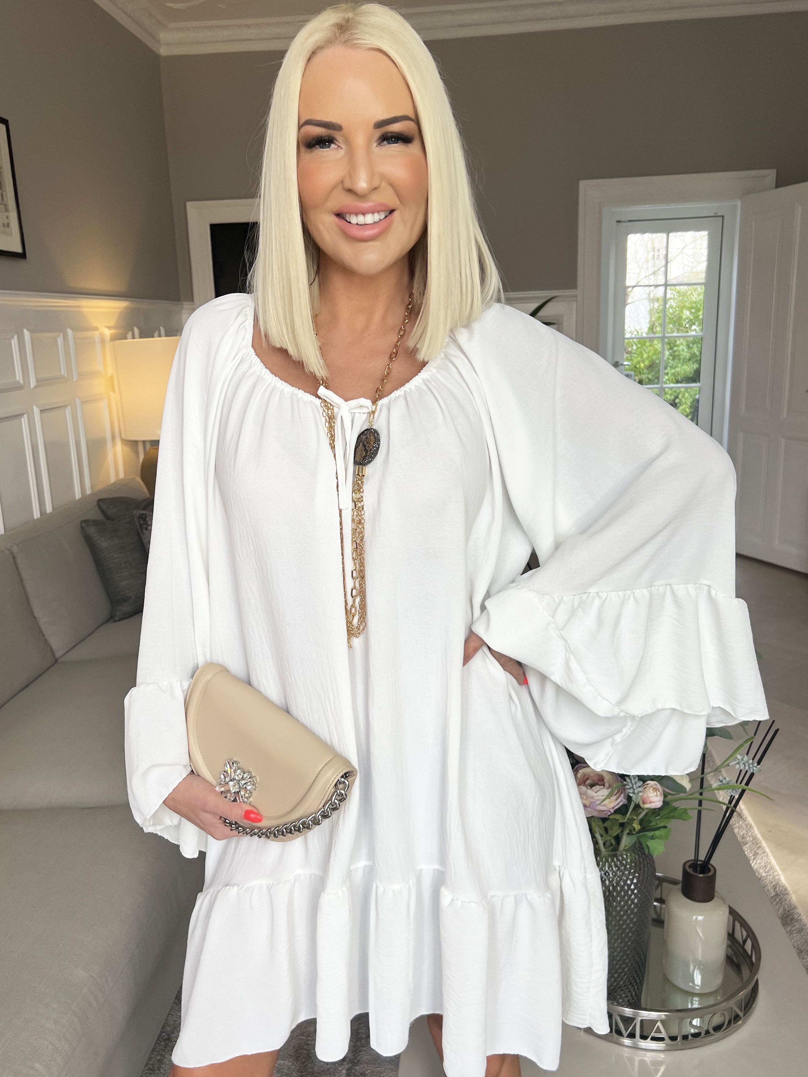 Asta - Tunikaklänning med volanger och gummiband i halsen