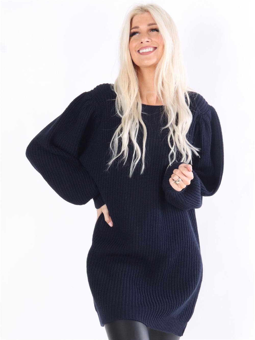 Mayse - Armégrön söt stickad klänning med ballongärmar