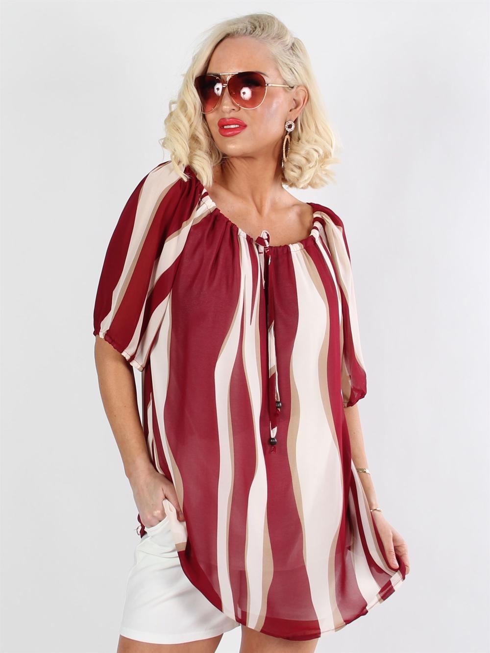 Belis - Svart och beige randig chiffong tunika