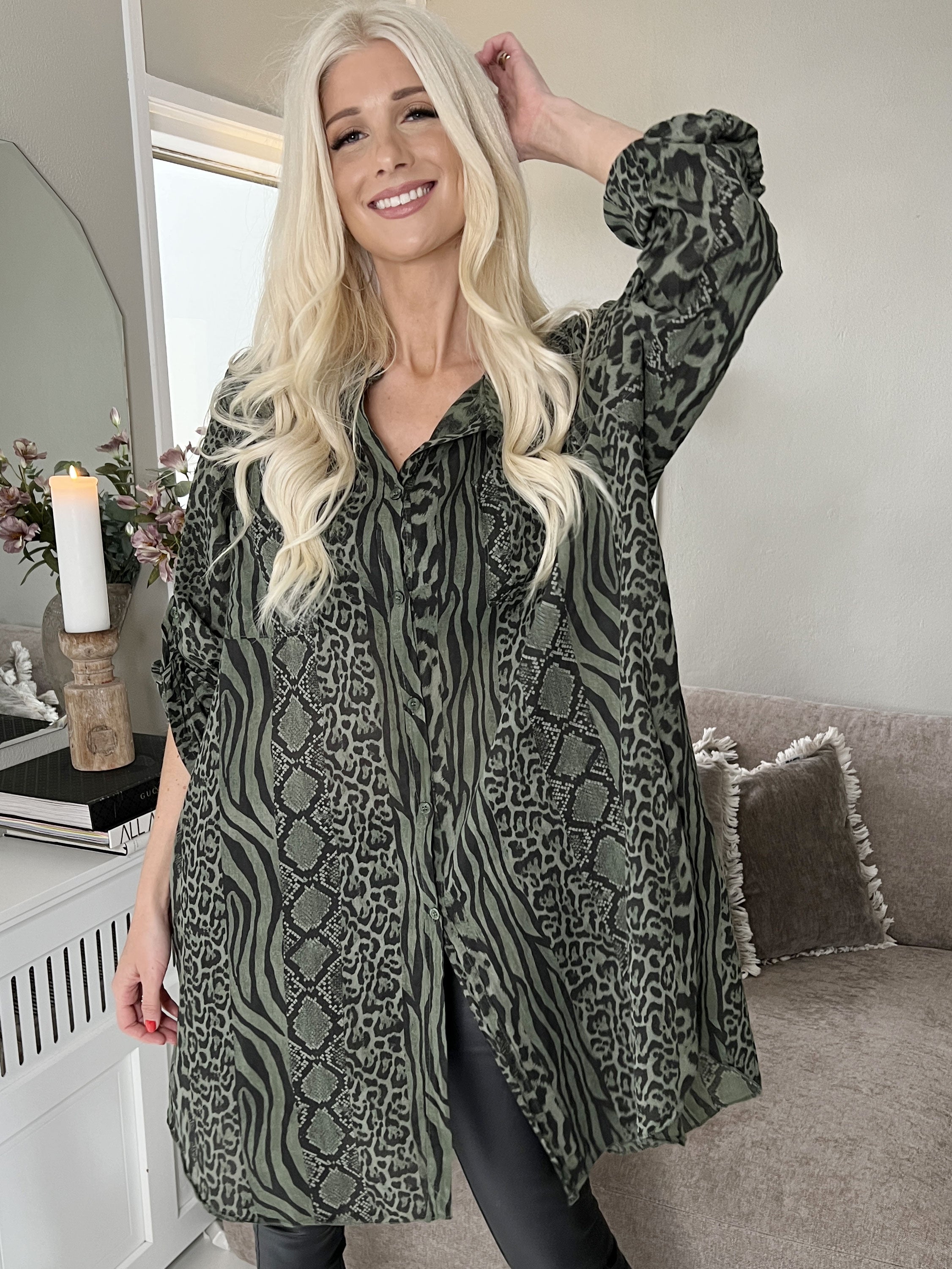 Berna Animal - Skjorta i blandat djurtryck med fickor