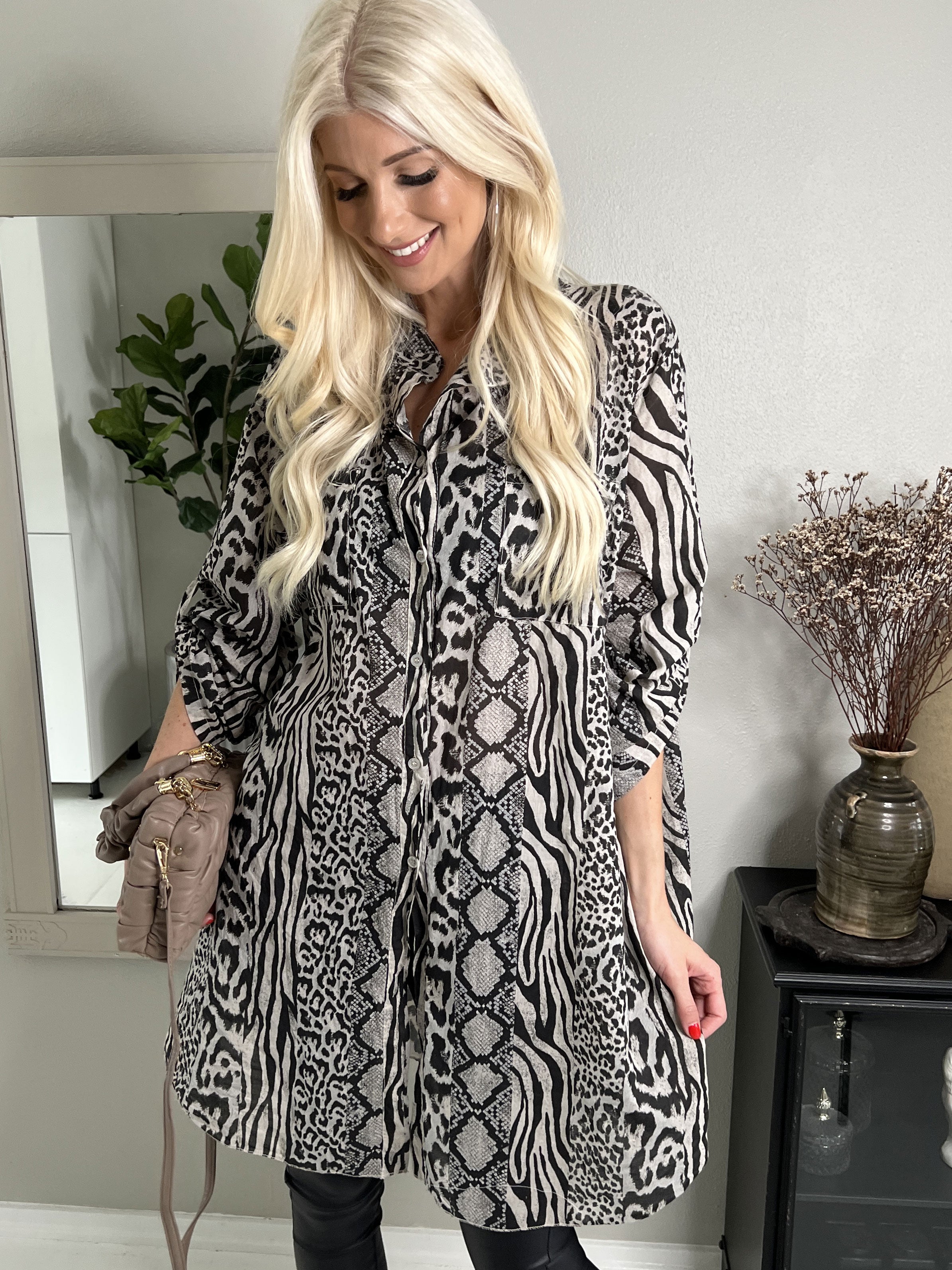 Berna Animal - Skjorta i blandat djurtryck med fickor