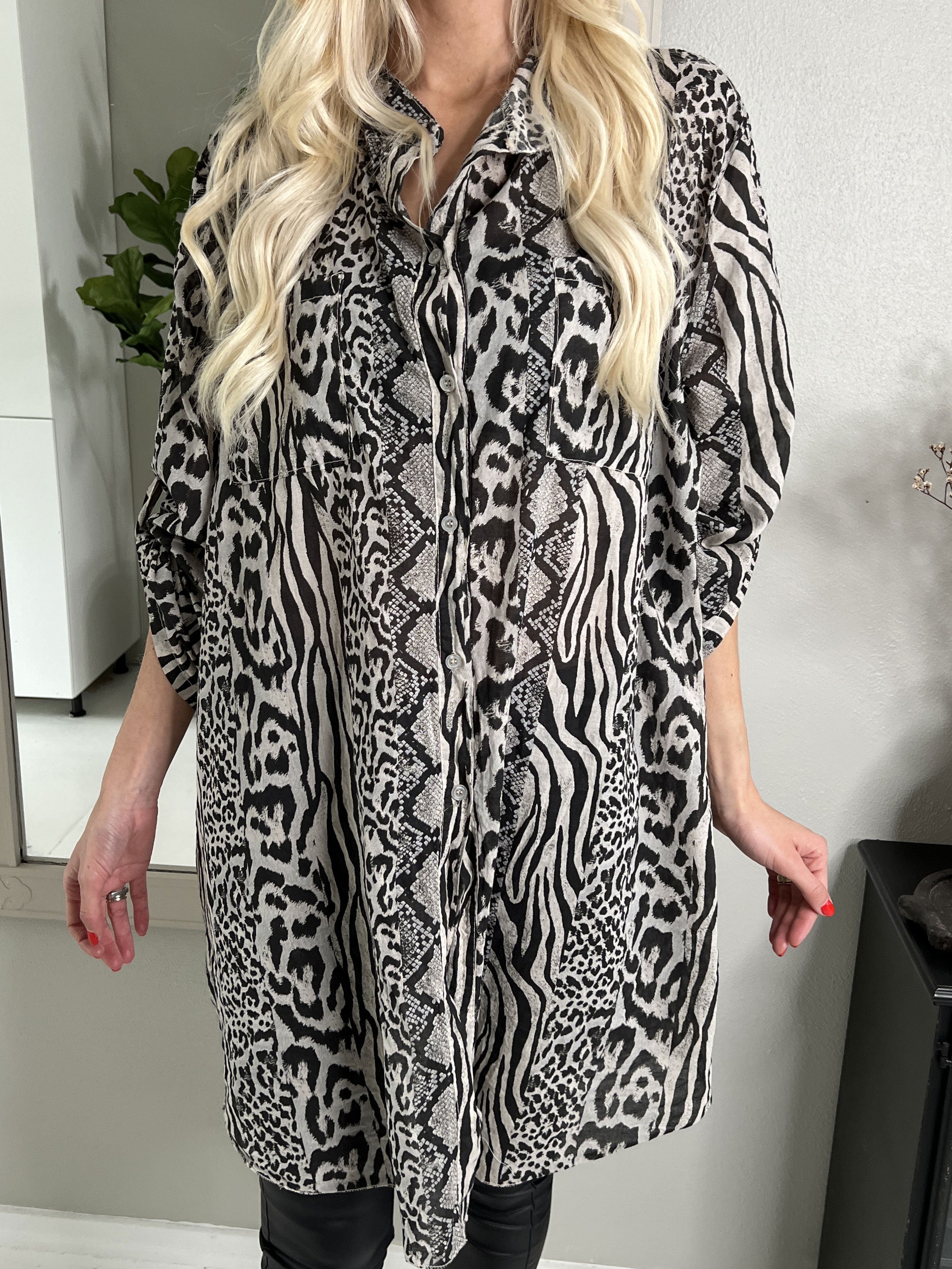 Berna Animal - Skjorta i blandat djurtryck med fickor