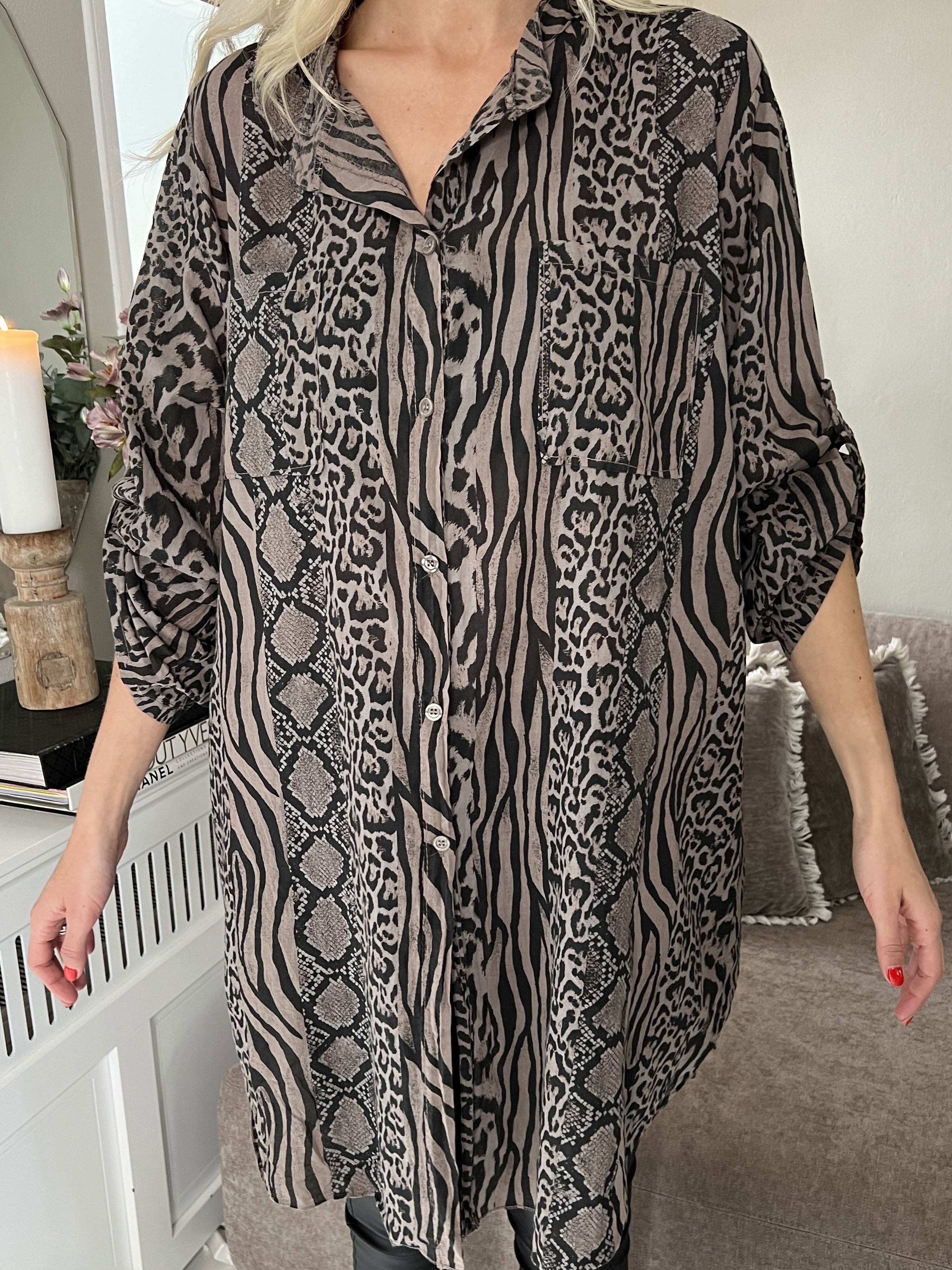 Berna Animal - Skjorta i blandat djurtryck med fickor