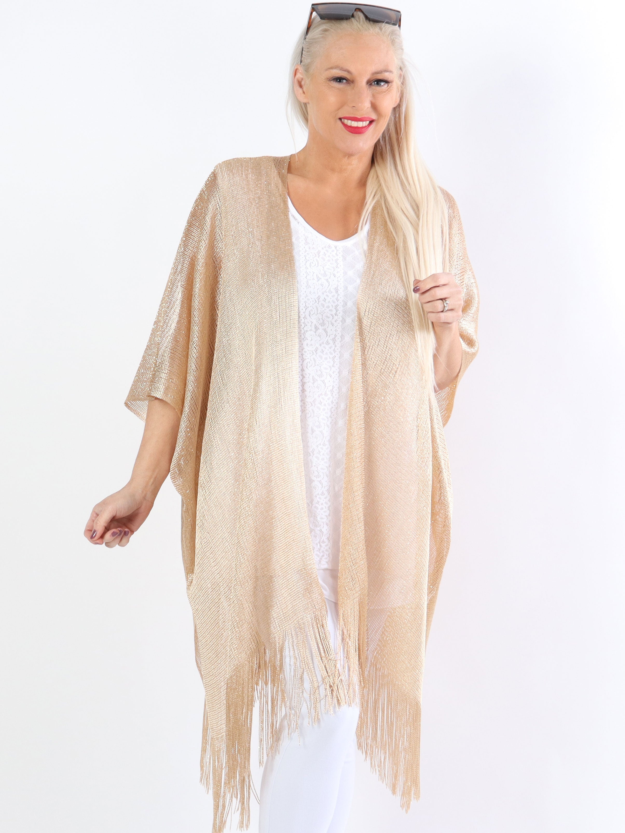 Betti - Plus size sjal med glittertrådar och fransar