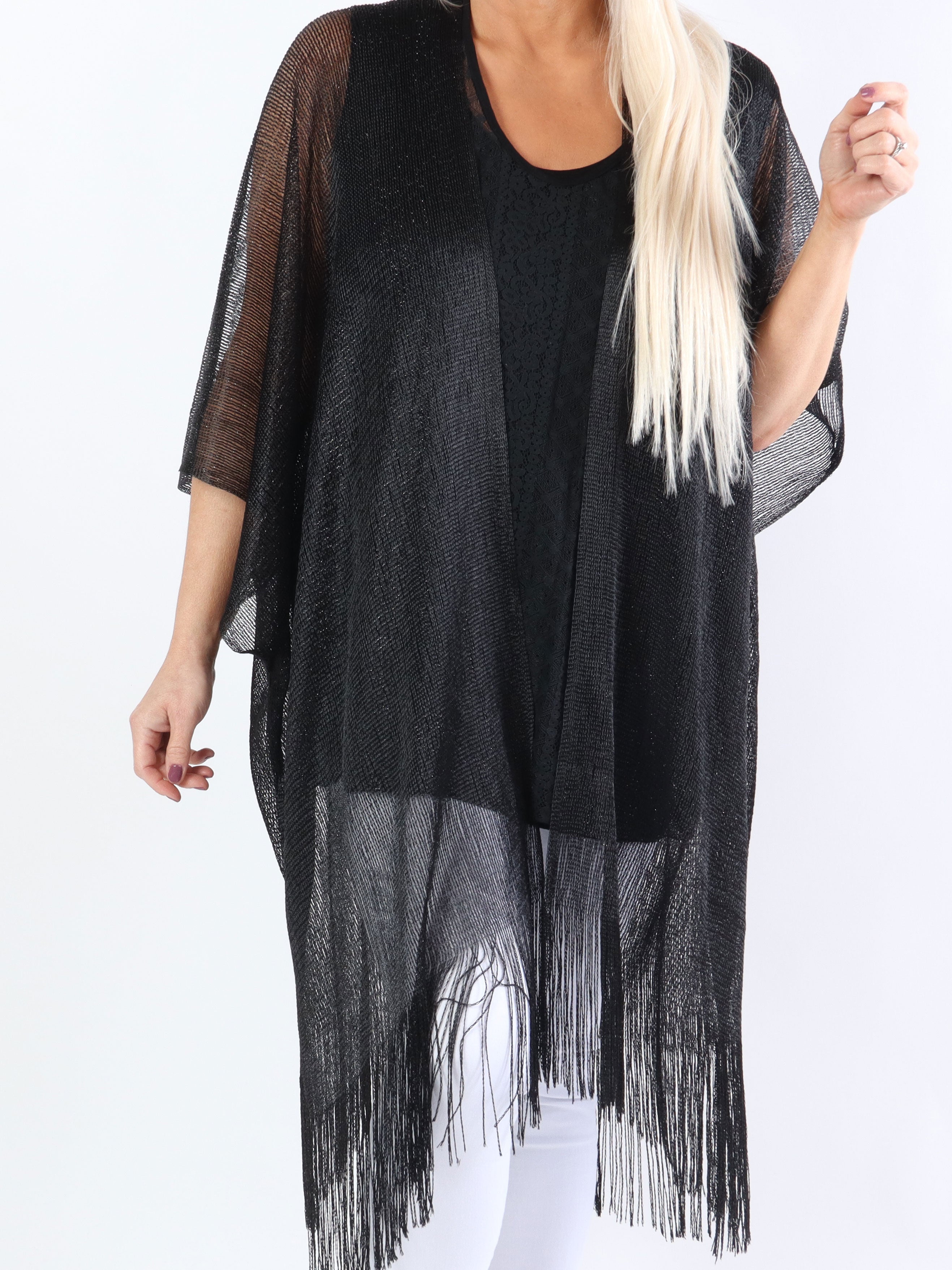 Betti - Plus size sjal med glittertrådar och fransar